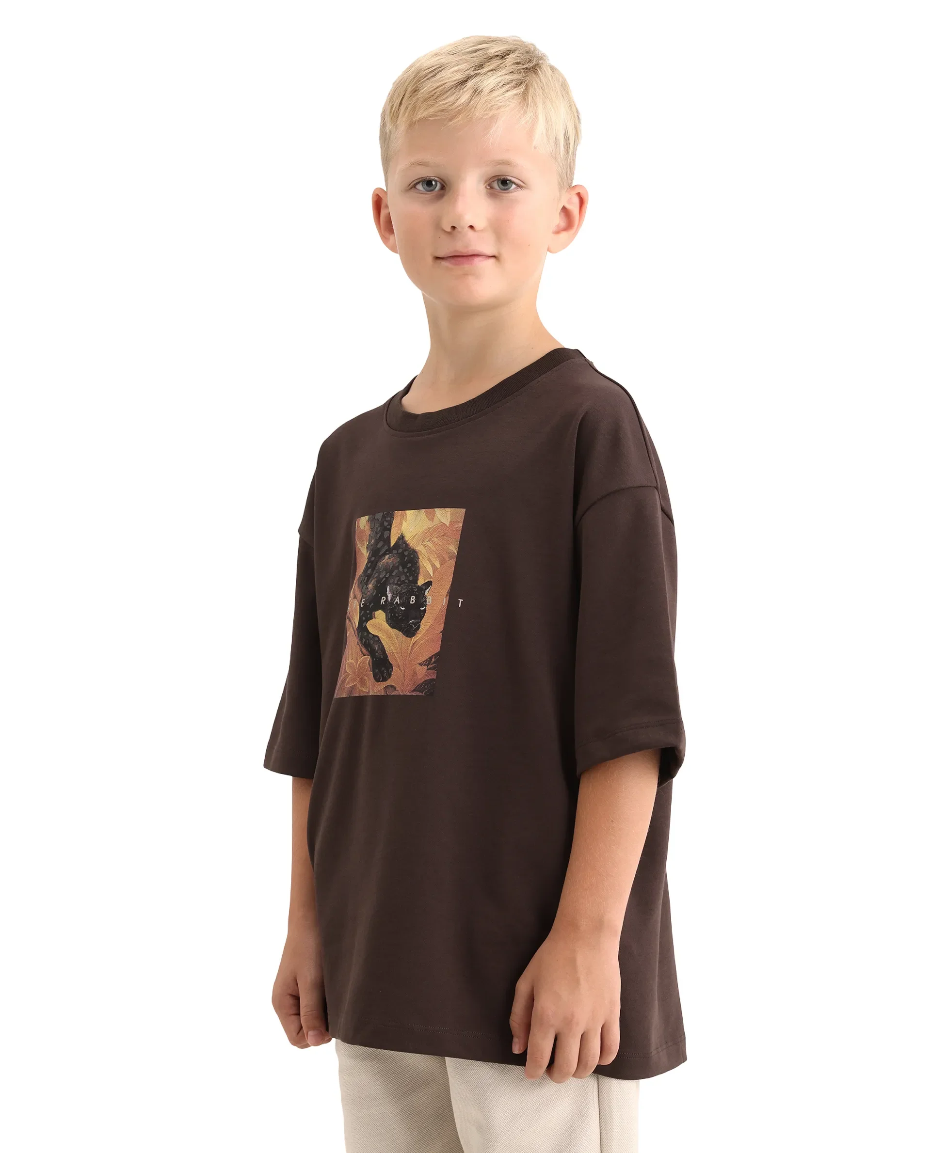 Rare Ones Kids Kumo-K Dark Brown Cotton Blend Fabric Pull-On Closure Boxy Fit T-Shirt - Image 6
