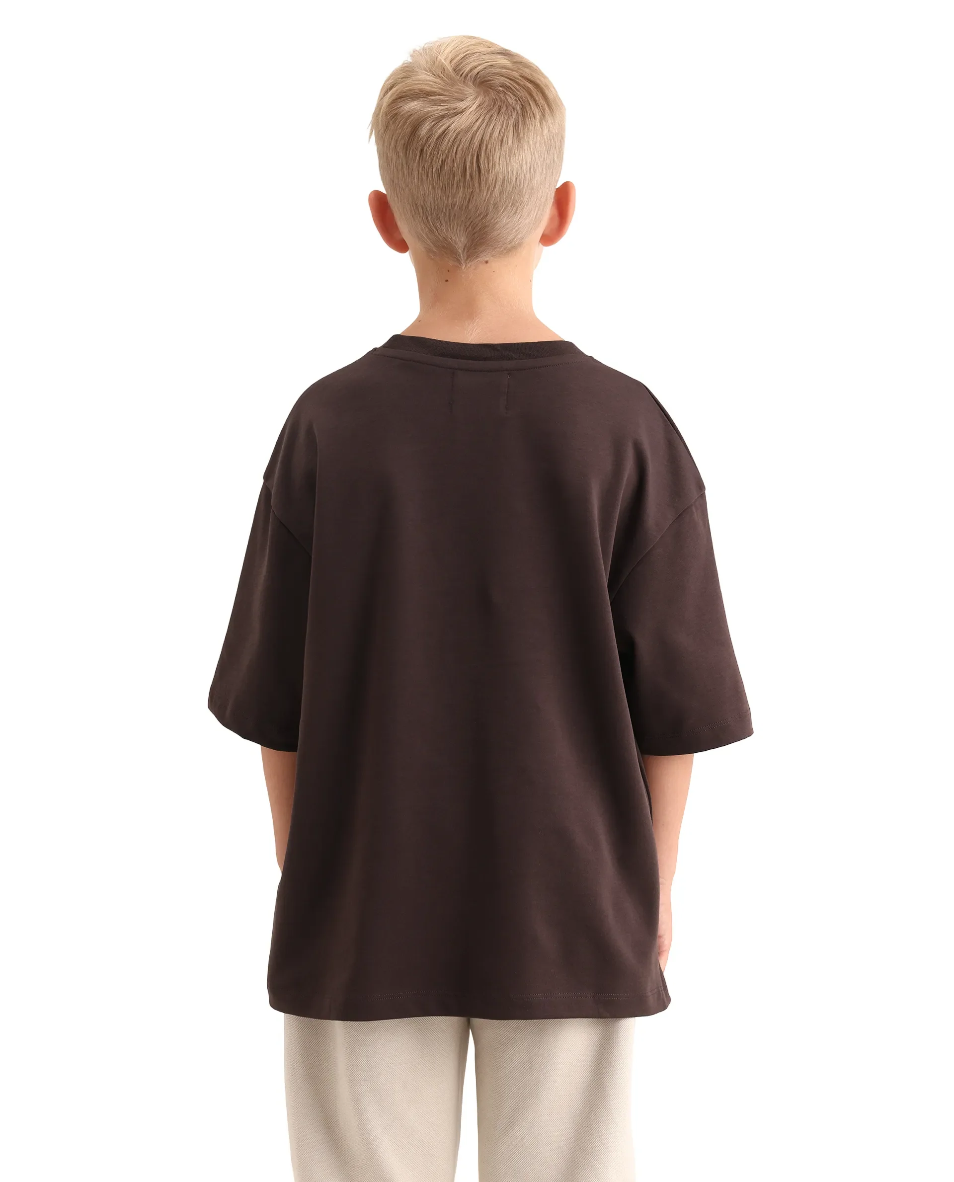 Rare Ones Kids Kumo-K Dark Brown Cotton Blend Fabric Pull-On Closure Boxy Fit T-Shirt - Image 7