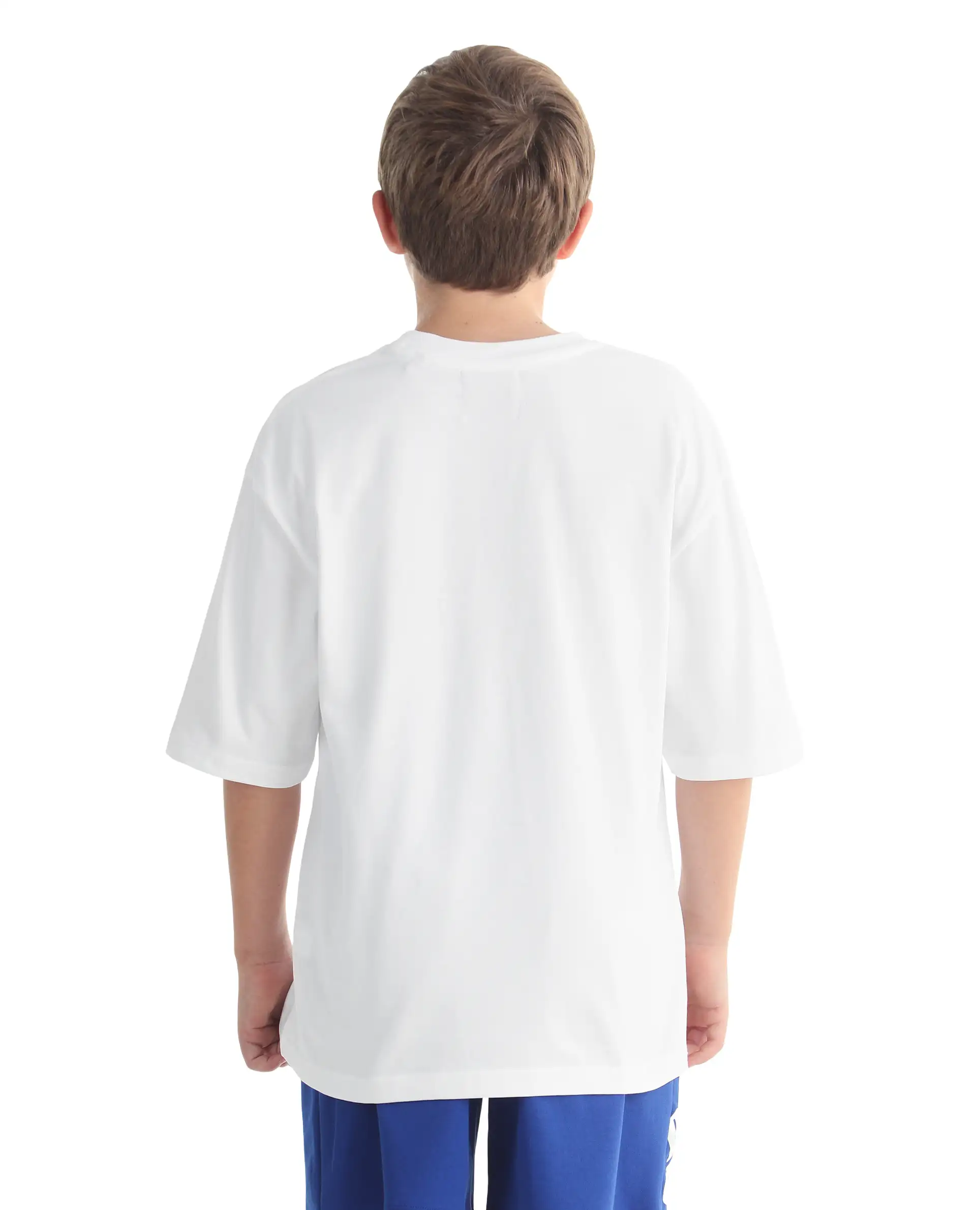 Rare Ones Kids Legun-26 White Cotton Pull-On Closure Badge Applique Oversized Fit T-Shirt - Image 7