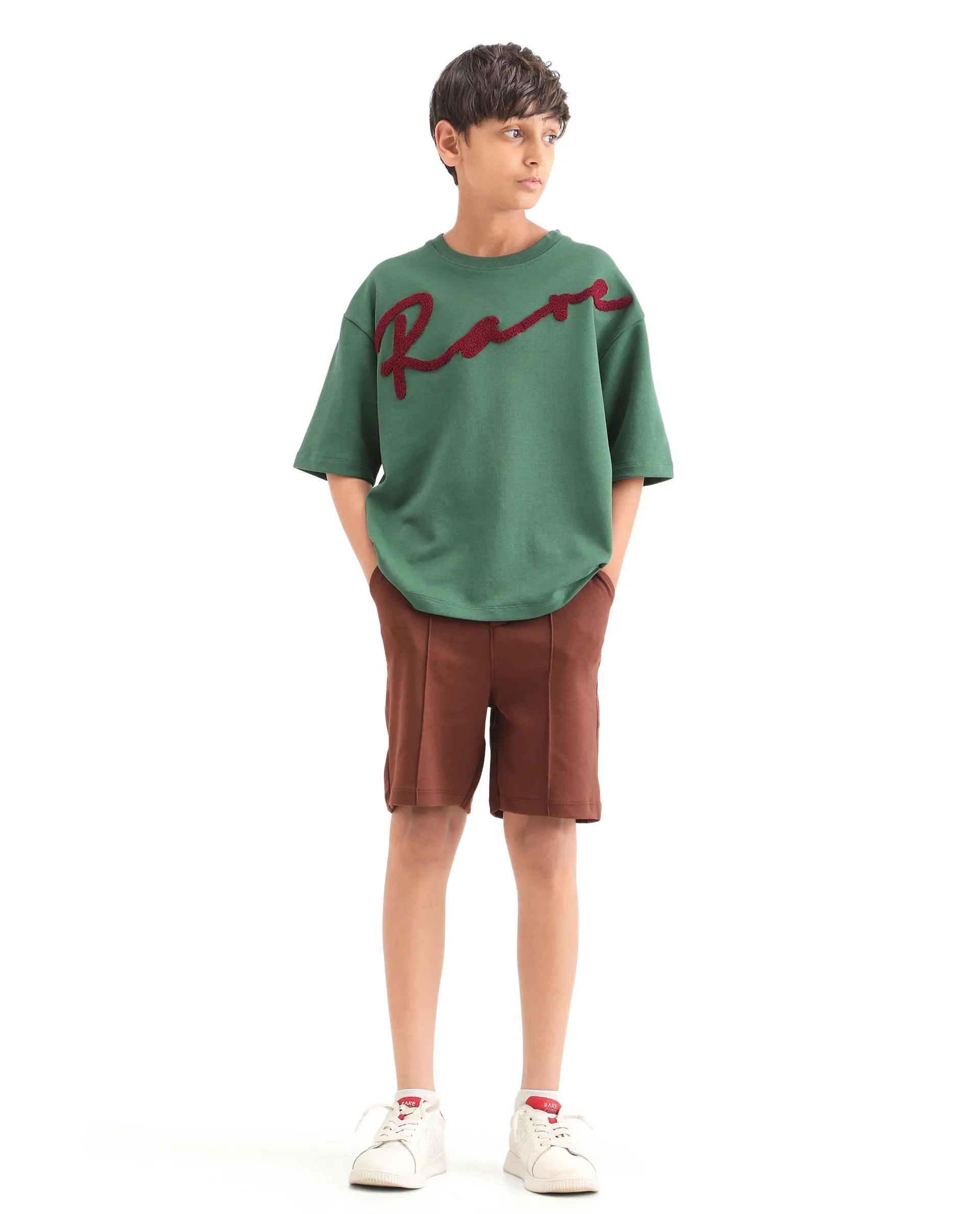 Rare Ones Kids Lerc-K Green Cotton Blend Fabric Pull-On Closure Terry Embroidery Oversized Fit T-Shirt - Image 2