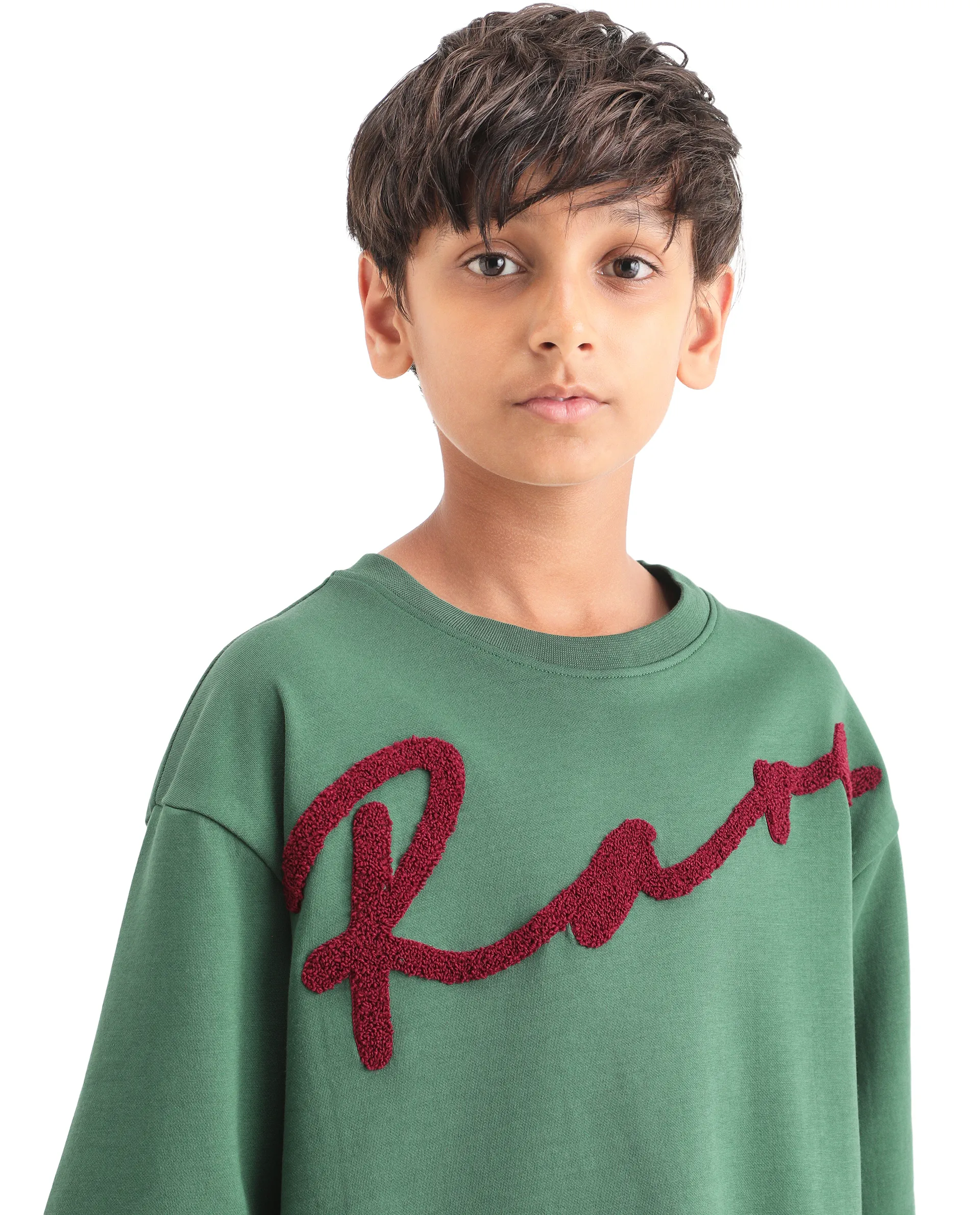 Rare Ones Kids Lerc-K Green Cotton Blend Fabric Pull-On Closure Terry Embroidery Oversized Fit T-Shirt - Image 4