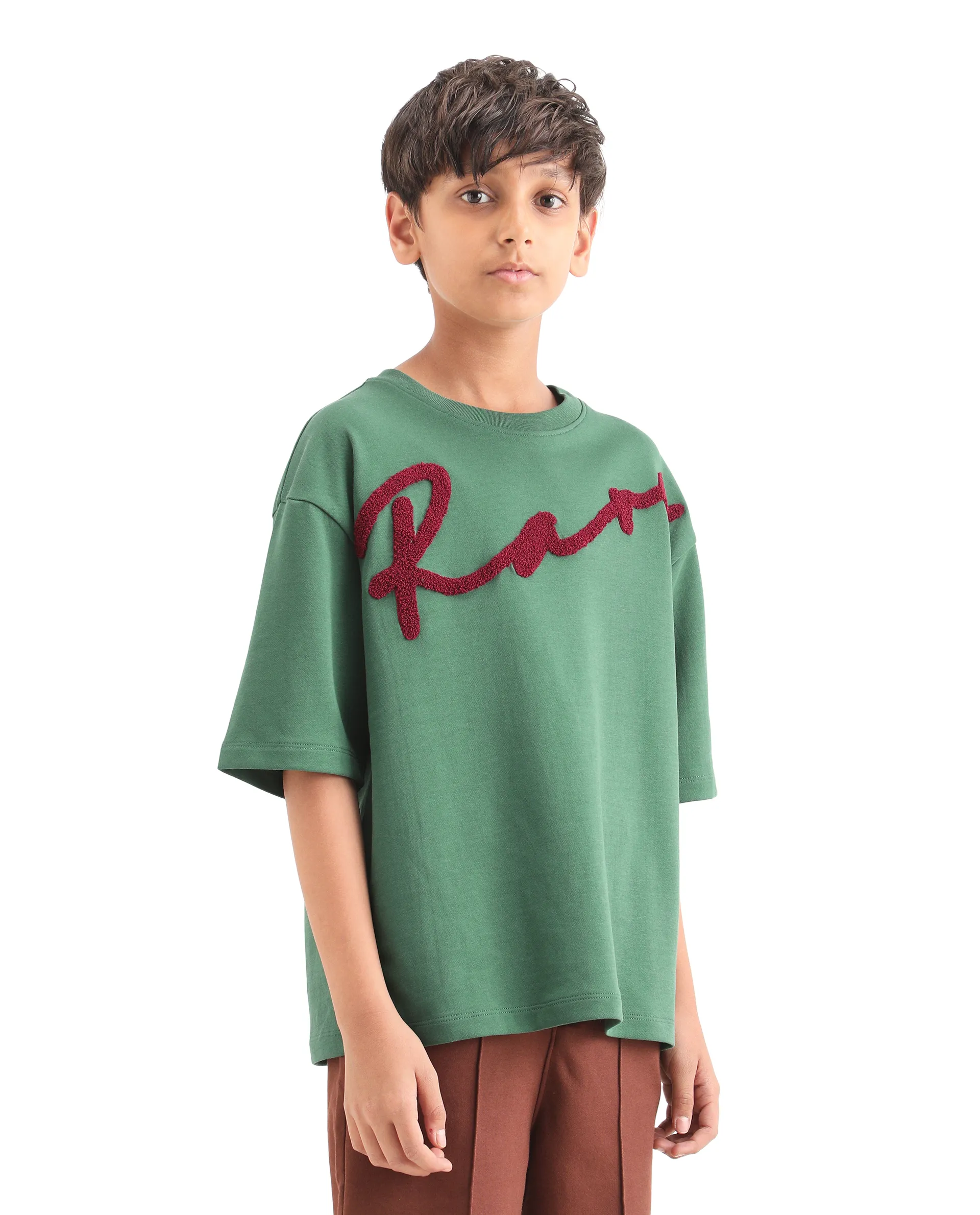 Rare Ones Kids Lerc-K Green Cotton Blend Fabric Pull-On Closure Terry Embroidery Oversized Fit T-Shirt - Image 5