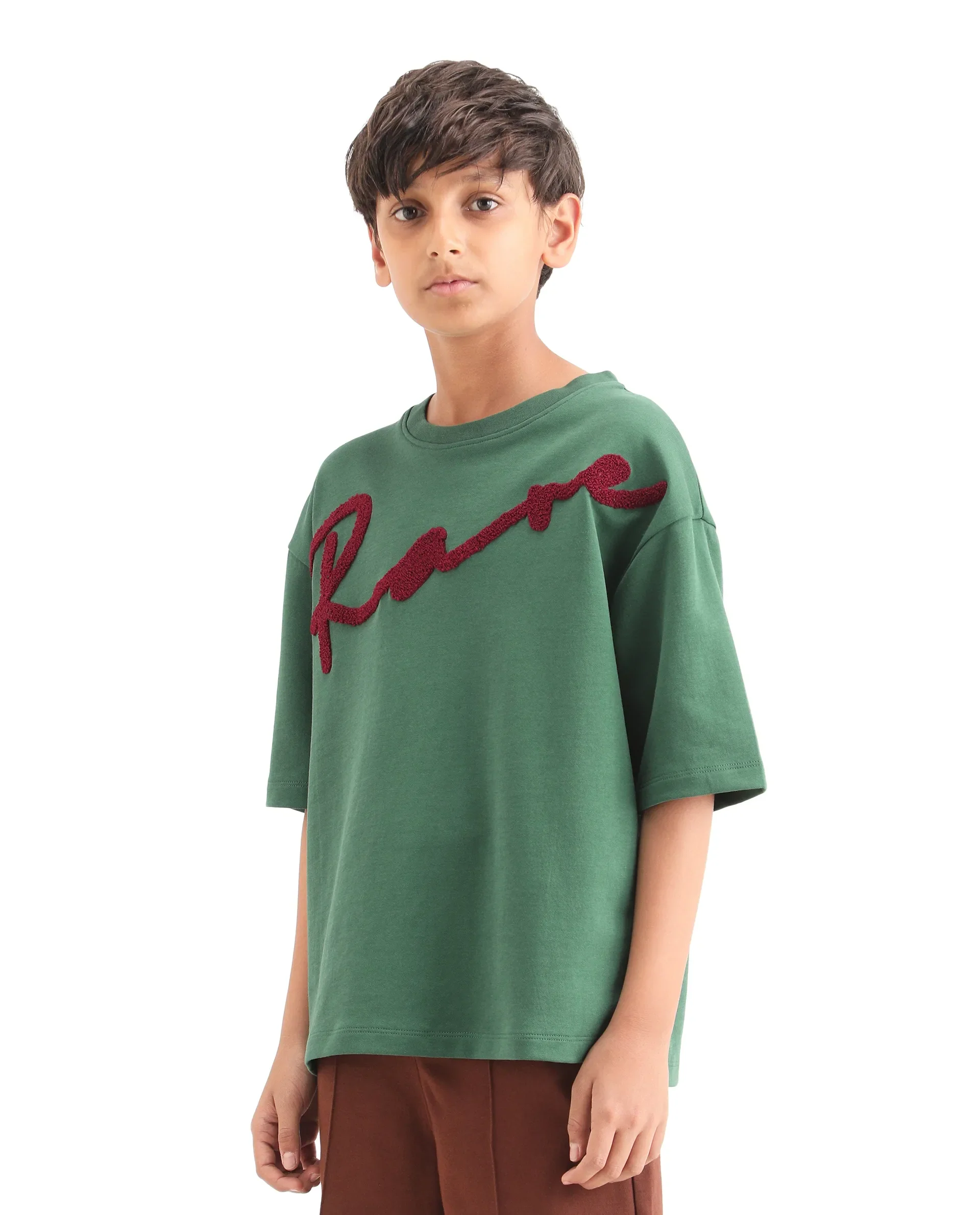 Rare Ones Kids Lerc-K Green Cotton Blend Fabric Pull-On Closure Terry Embroidery Oversized Fit T-Shirt - Image 6