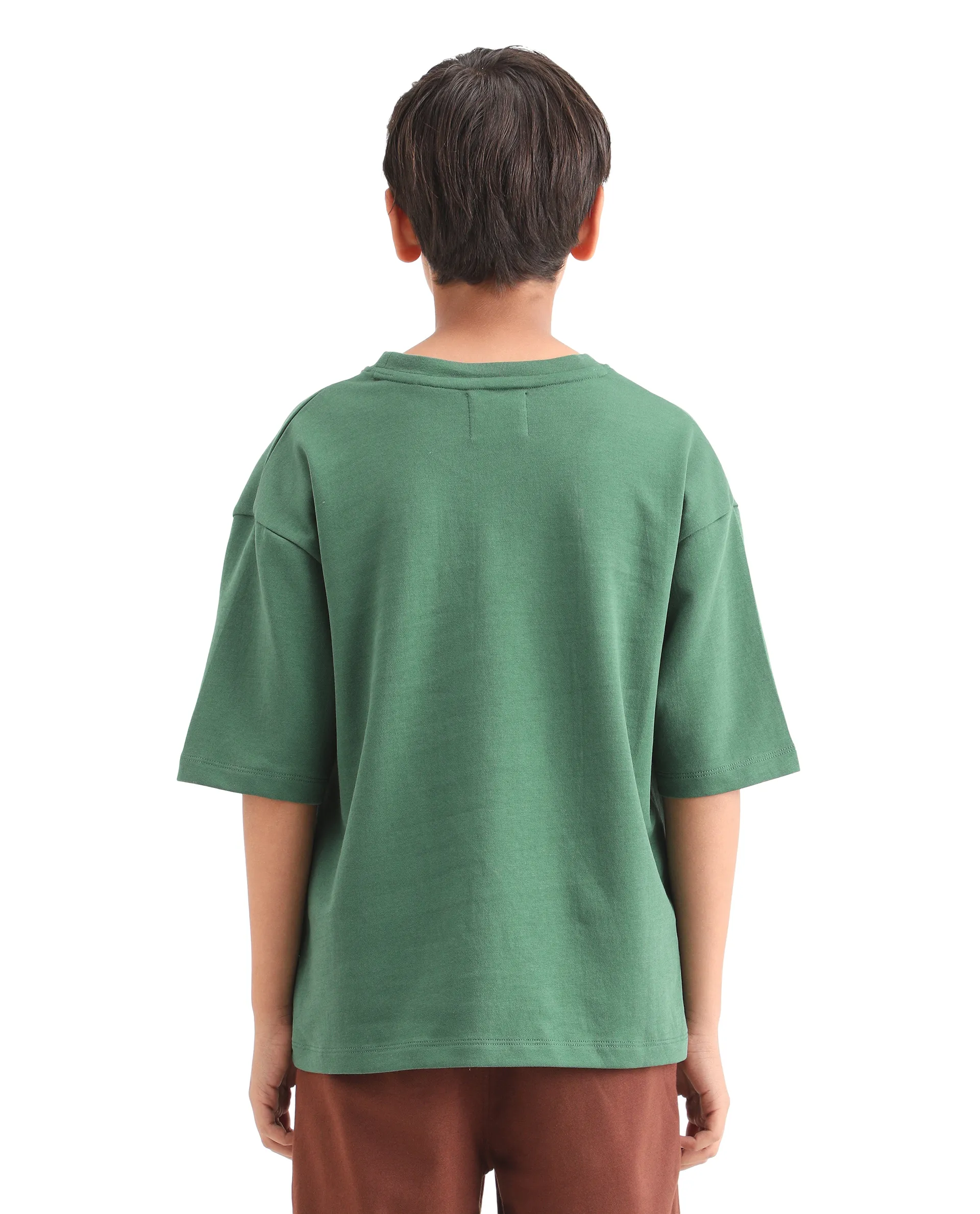 Rare Ones Kids Lerc-K Green Cotton Blend Fabric Pull-On Closure Terry Embroidery Oversized Fit T-Shirt - Image 7