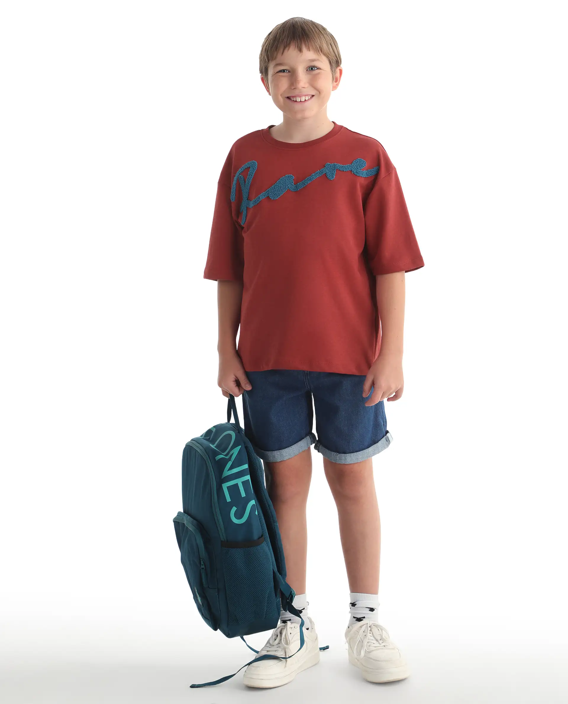 Rare Ones Kids Lerc-K Red Cotton Blend Fabric Pull-On Closure Terry Embroidery Oversized Fit T-Shirt - Image 2