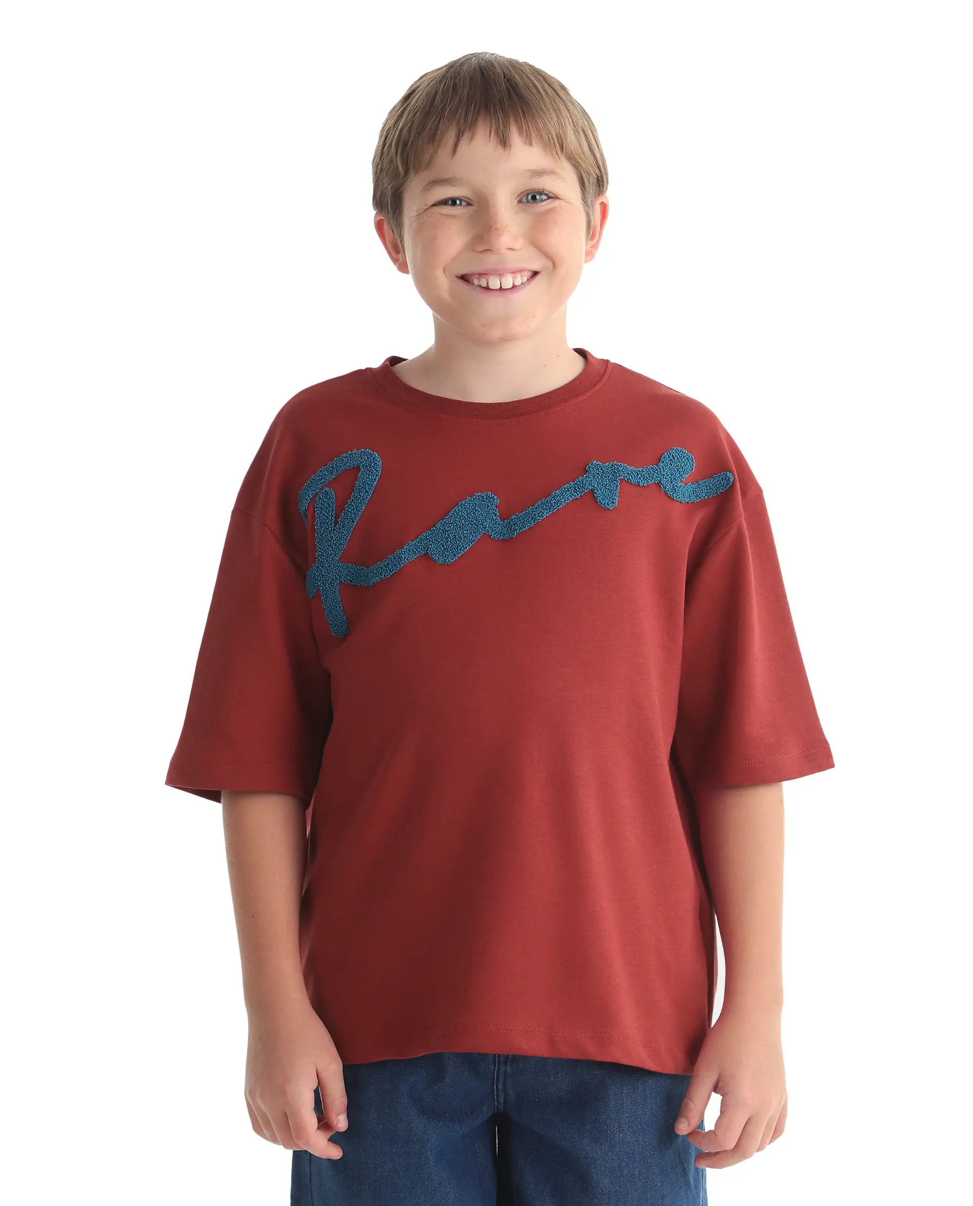 Rare Ones Kids Lerc-K Red Cotton Blend Fabric Pull-On Closure Terry Embroidery Oversized Fit T-Shirt - Image 3