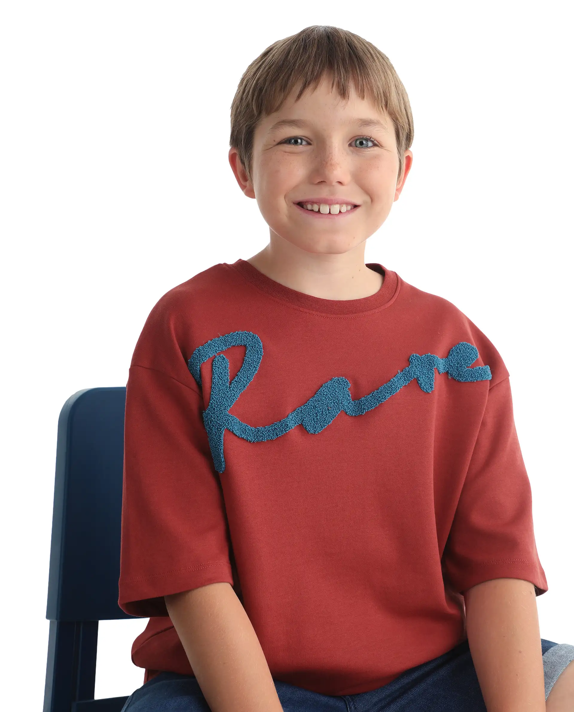 Rare Ones Kids Lerc-K Red Cotton Blend Fabric Pull-On Closure Terry Embroidery Oversized Fit T-Shirt - Image 4