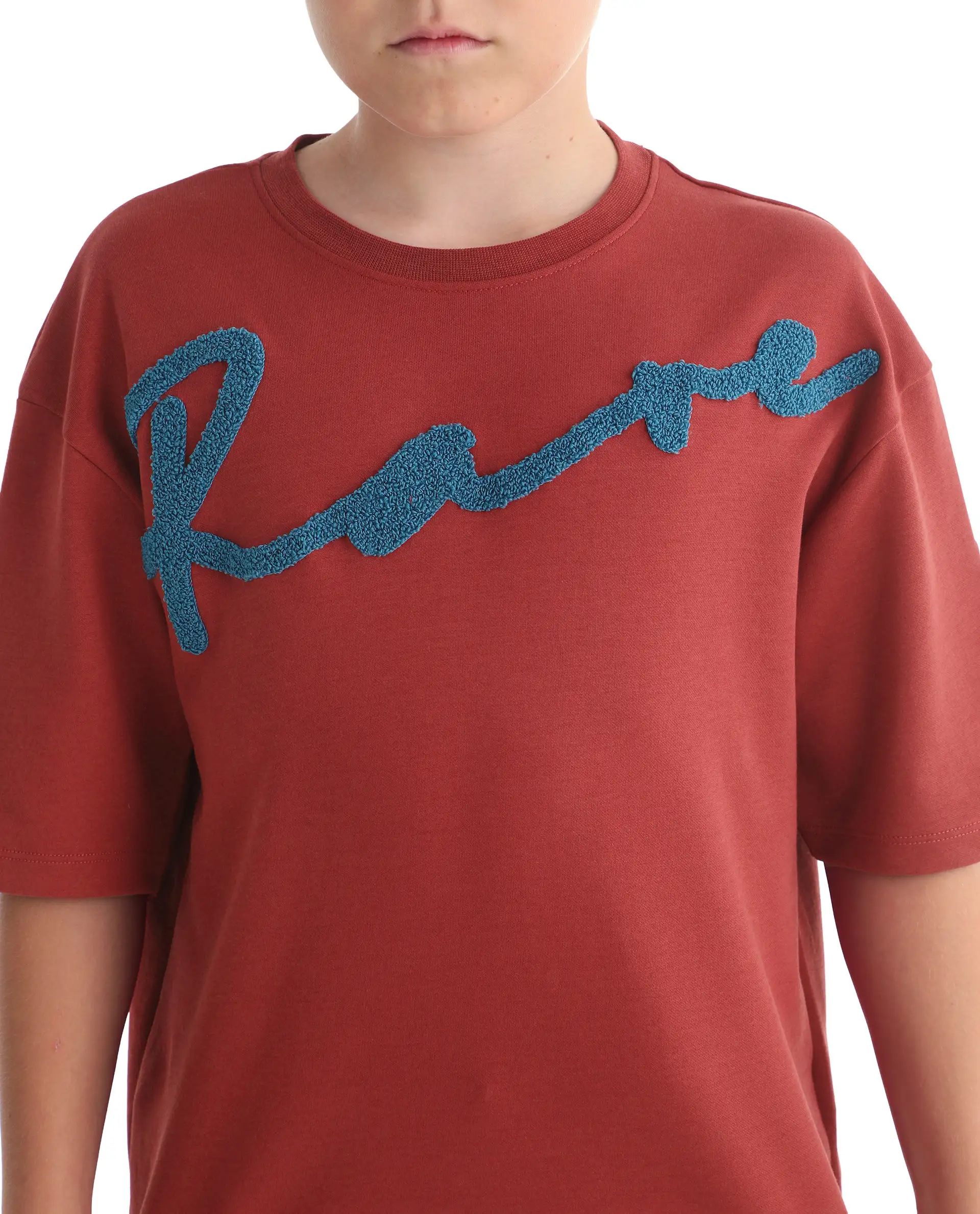 Rare Ones Kids Lerc-K Red Cotton Blend Fabric Pull-On Closure Terry Embroidery Oversized Fit T-Shirt - Image 5