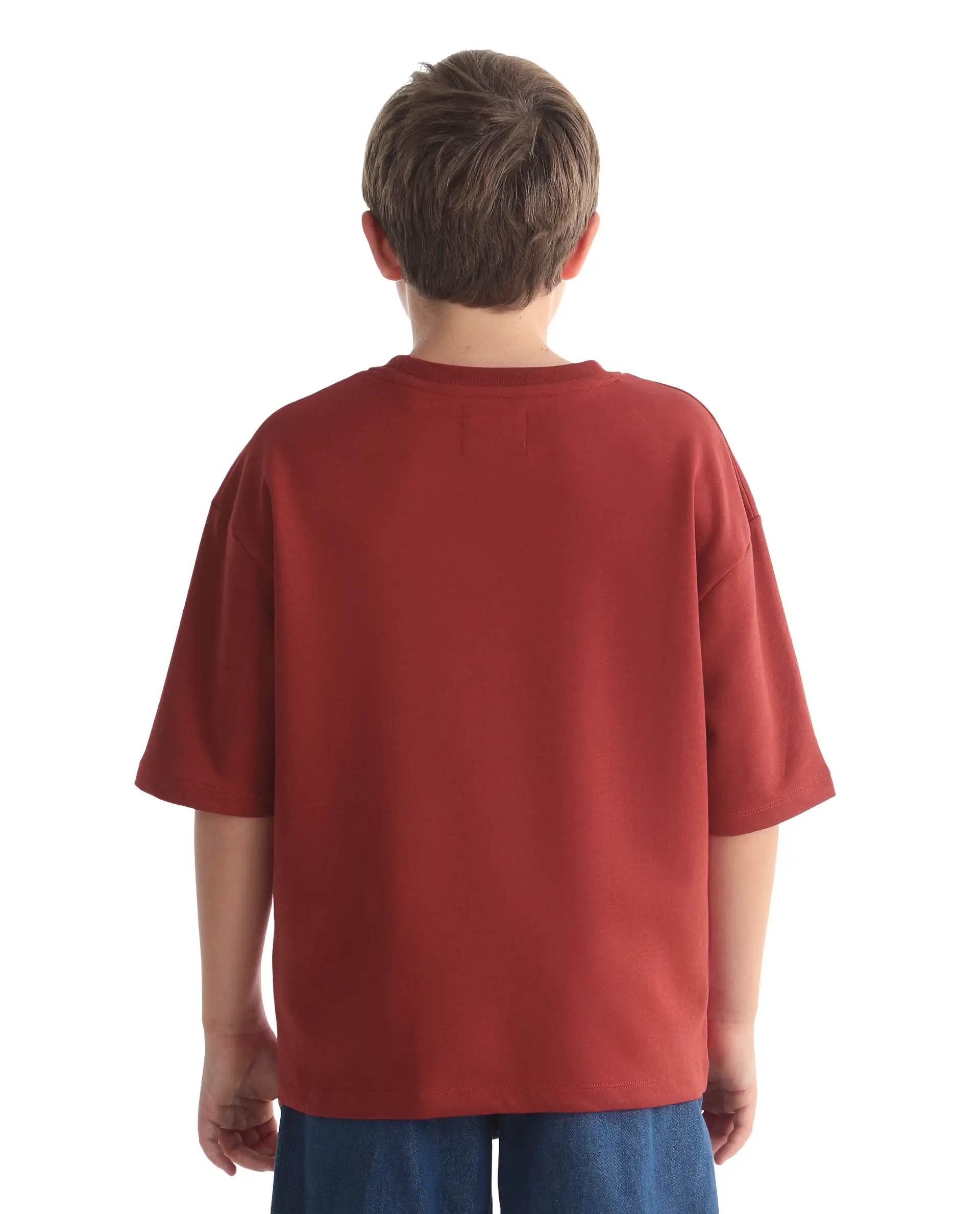 Rare Ones Kids Lerc-K Red Cotton Blend Fabric Pull-On Closure Terry Embroidery Oversized Fit T-Shirt - Image 6
