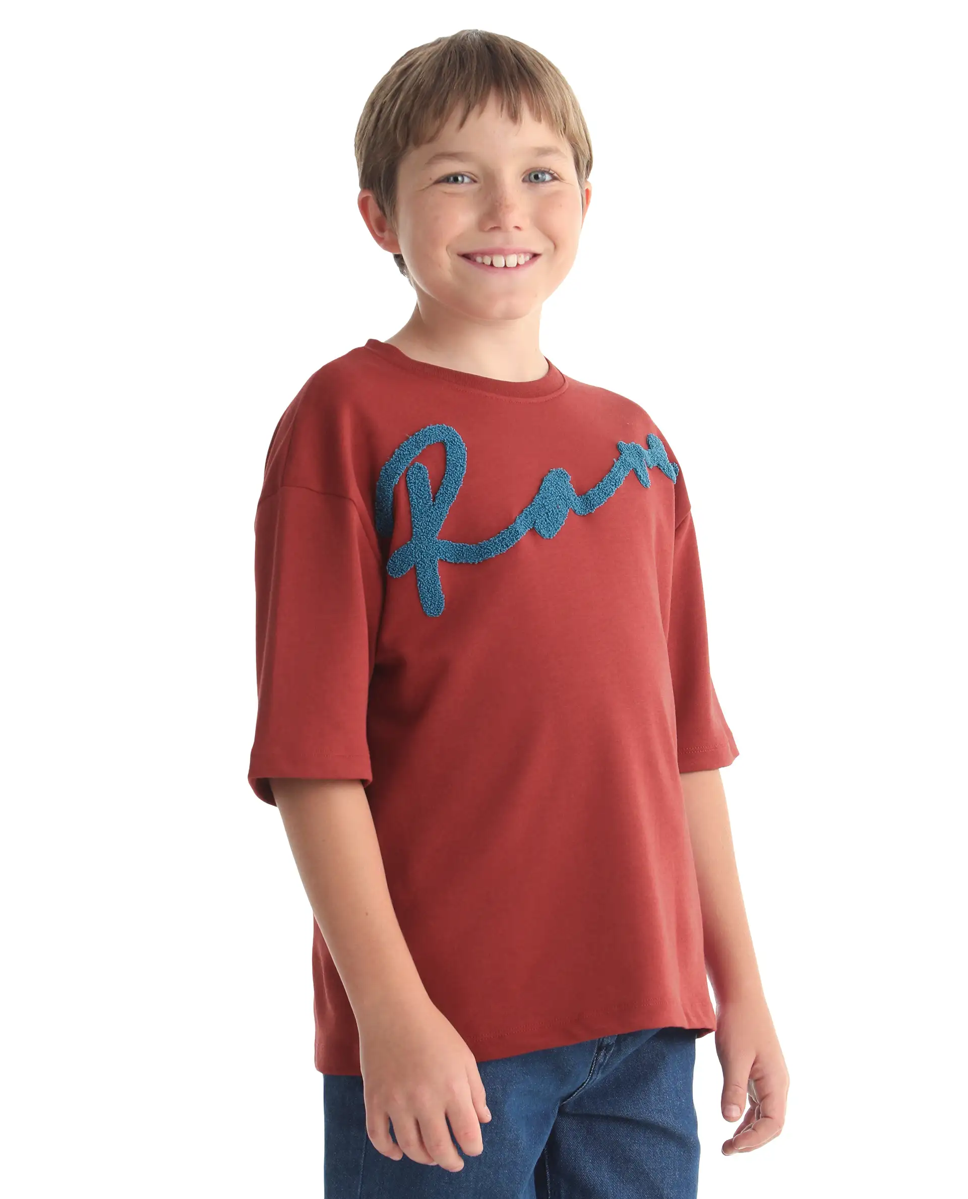 Rare Ones Kids Lerc-K Red Cotton Blend Fabric Pull-On Closure Terry Embroidery Oversized Fit T-Shirt - Image 8