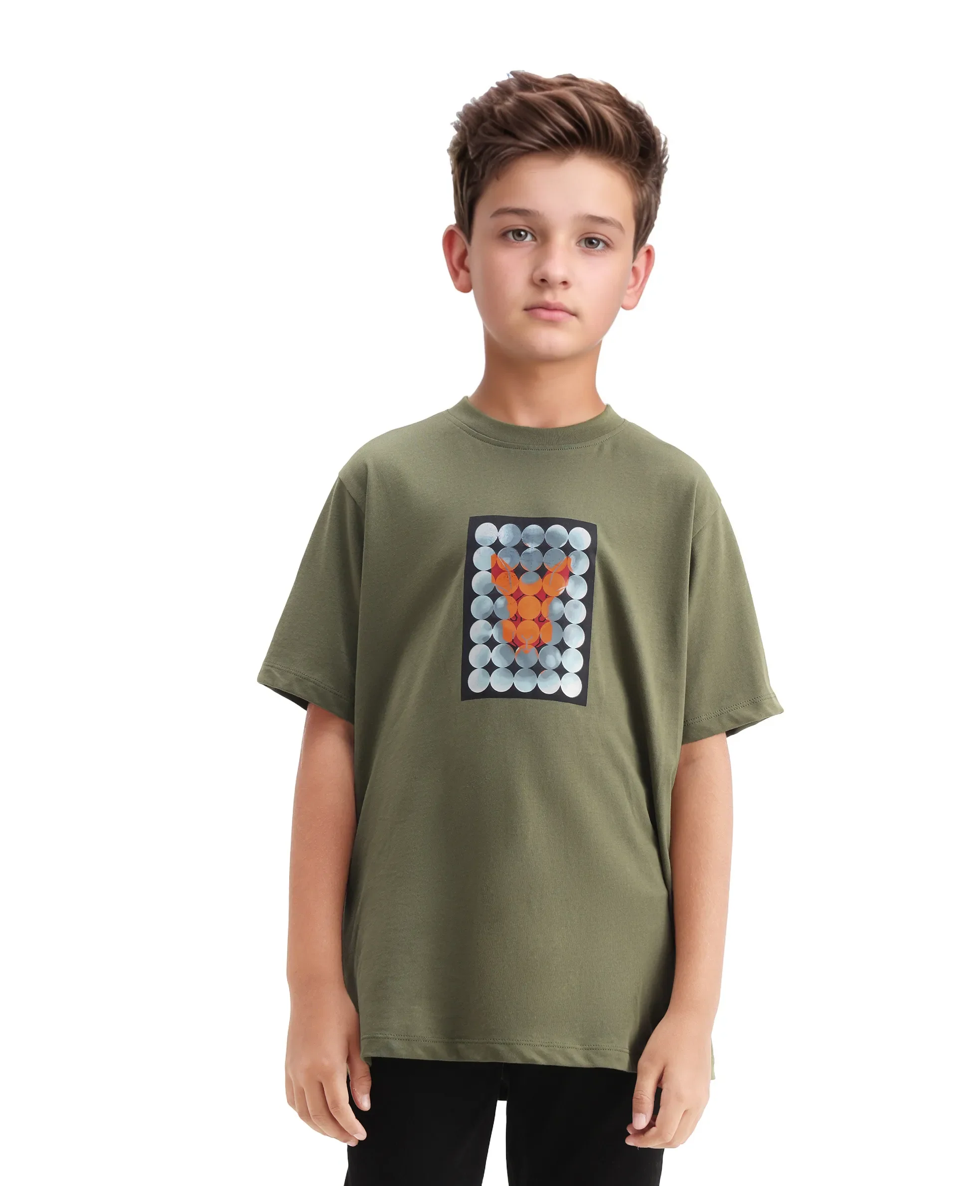 Rare Ones Kids Locon-K Olive Cotton Graphic Print Regular Fit T-Shirt - Image 2