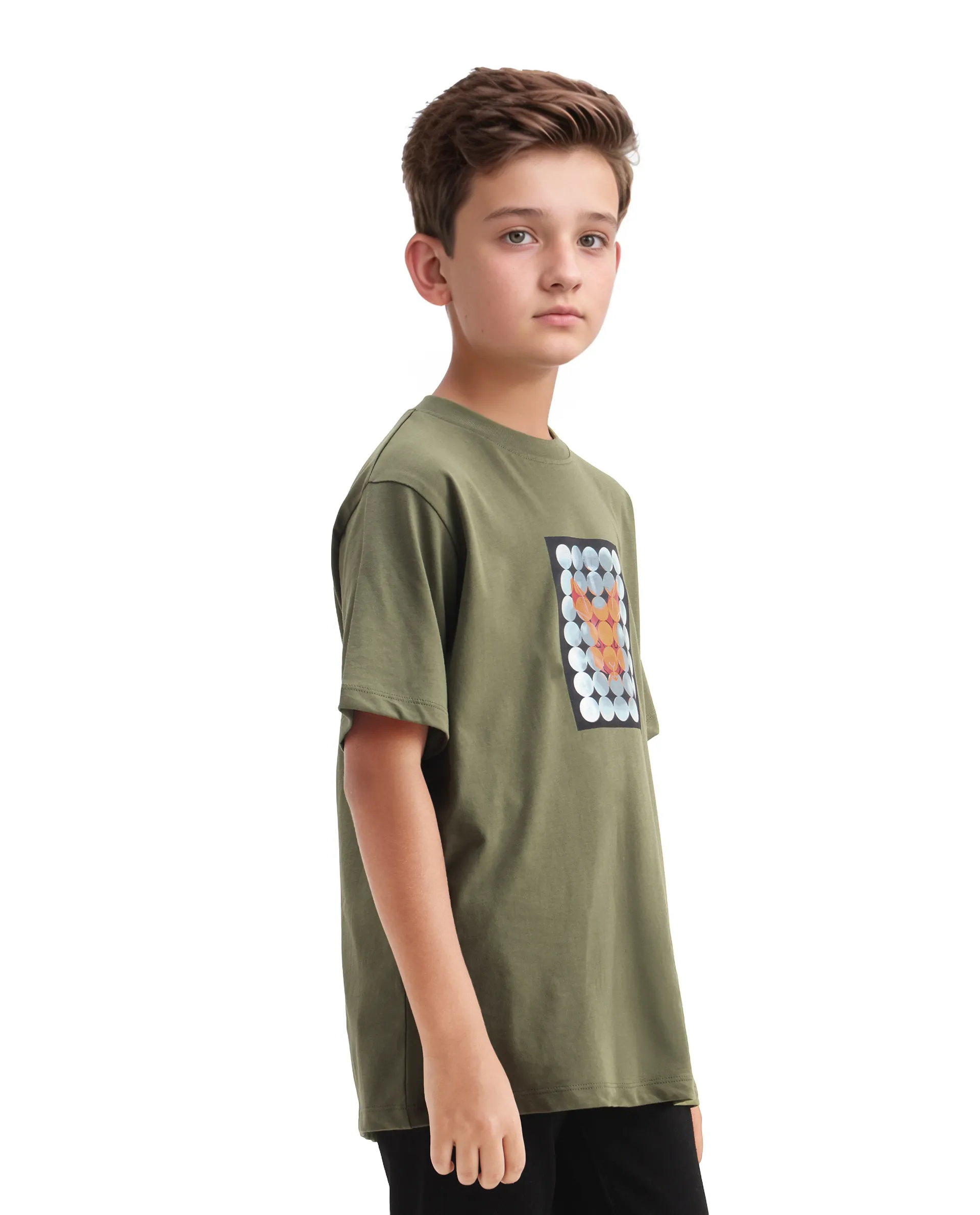 Rare Ones Kids Locon-K Olive Cotton Graphic Print Regular Fit T-Shirt - Image 4