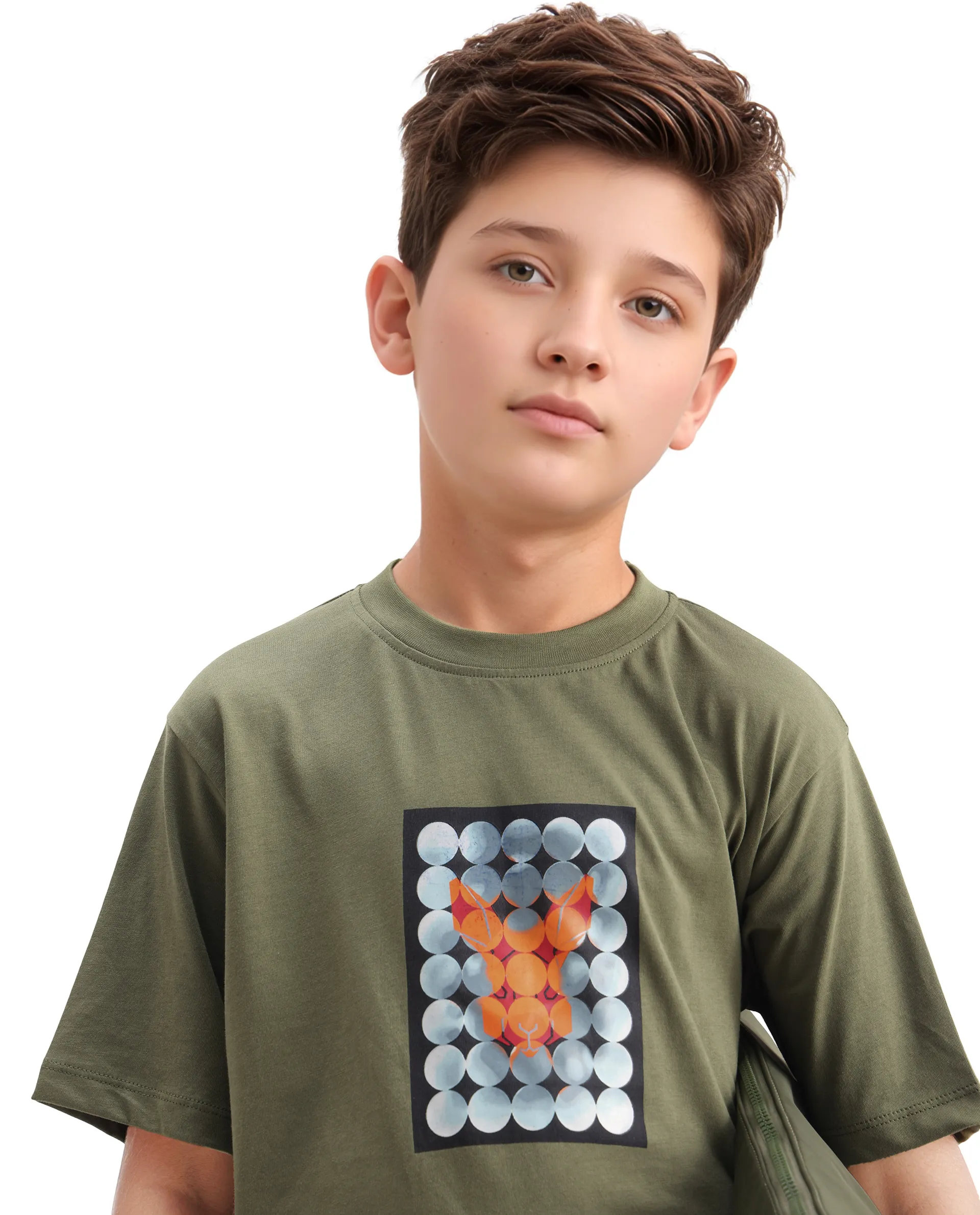 Rare Ones Kids Locon-K Olive Cotton Graphic Print Regular Fit T-Shirt - Image 7