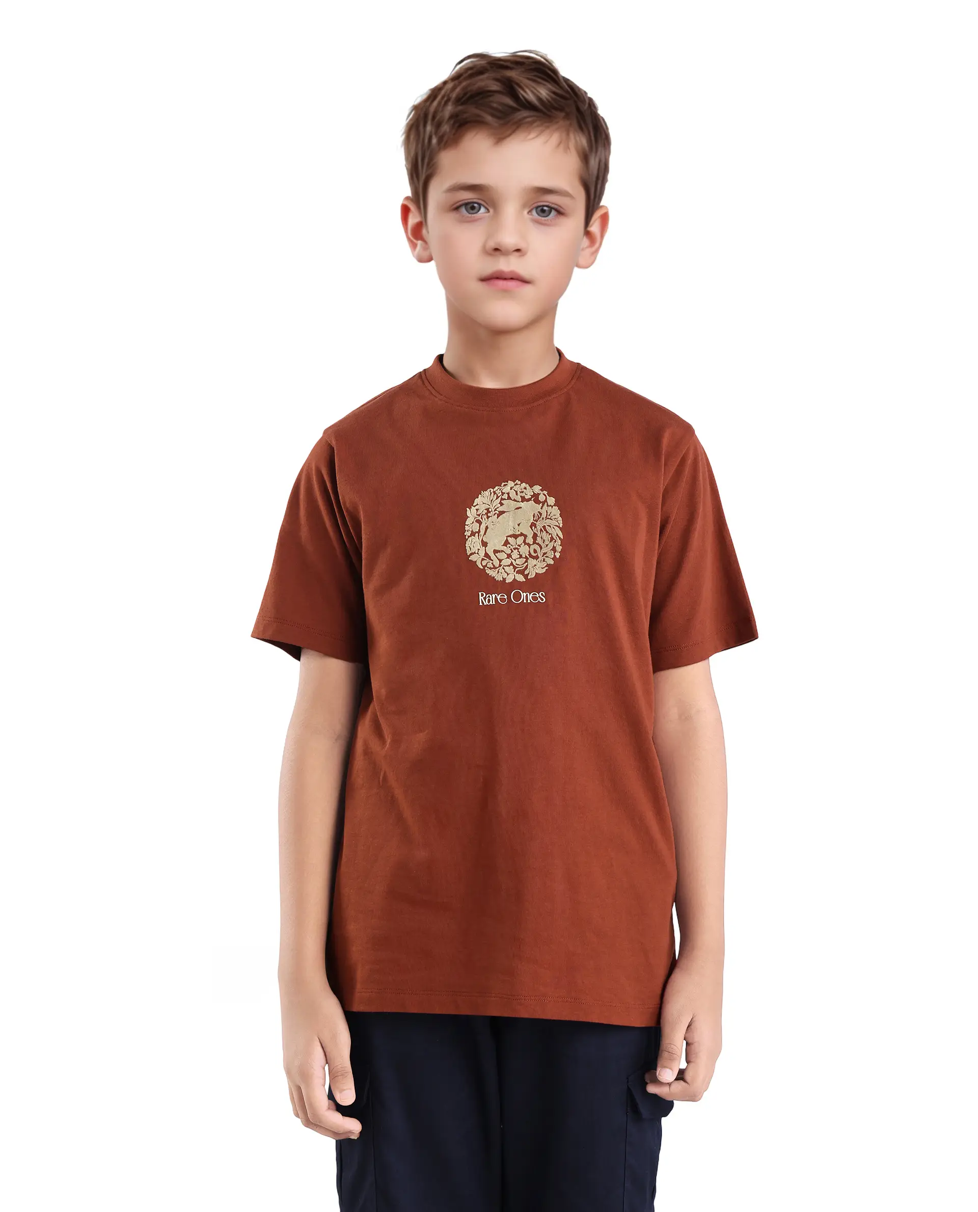 Rare Ones Kids Makes25 Rust Cotton Flock Print Regular Fit T-Shirt - Image 3