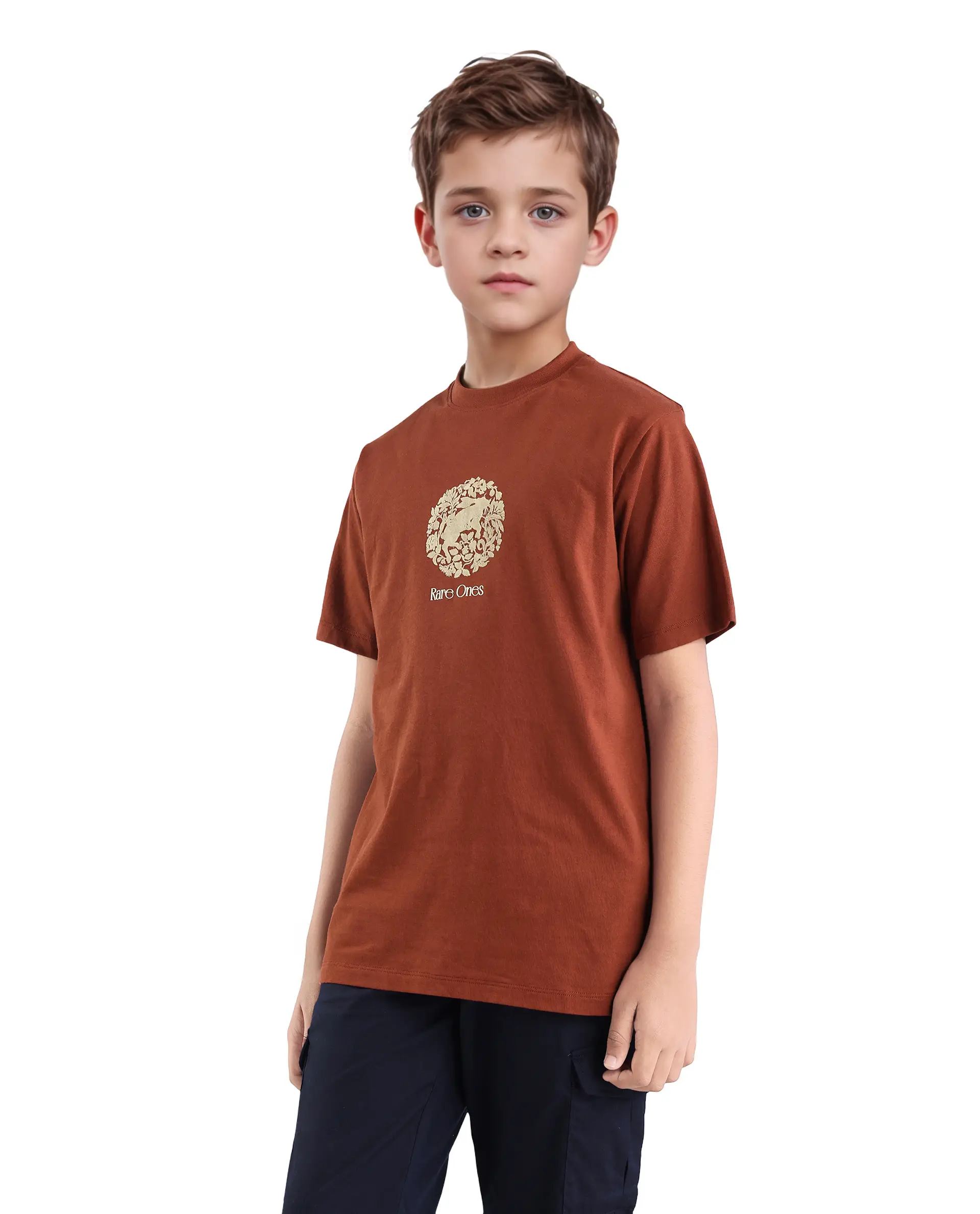 Rare Ones Kids Makes25 Rust Cotton Flock Print Regular Fit T-Shirt - Image 5