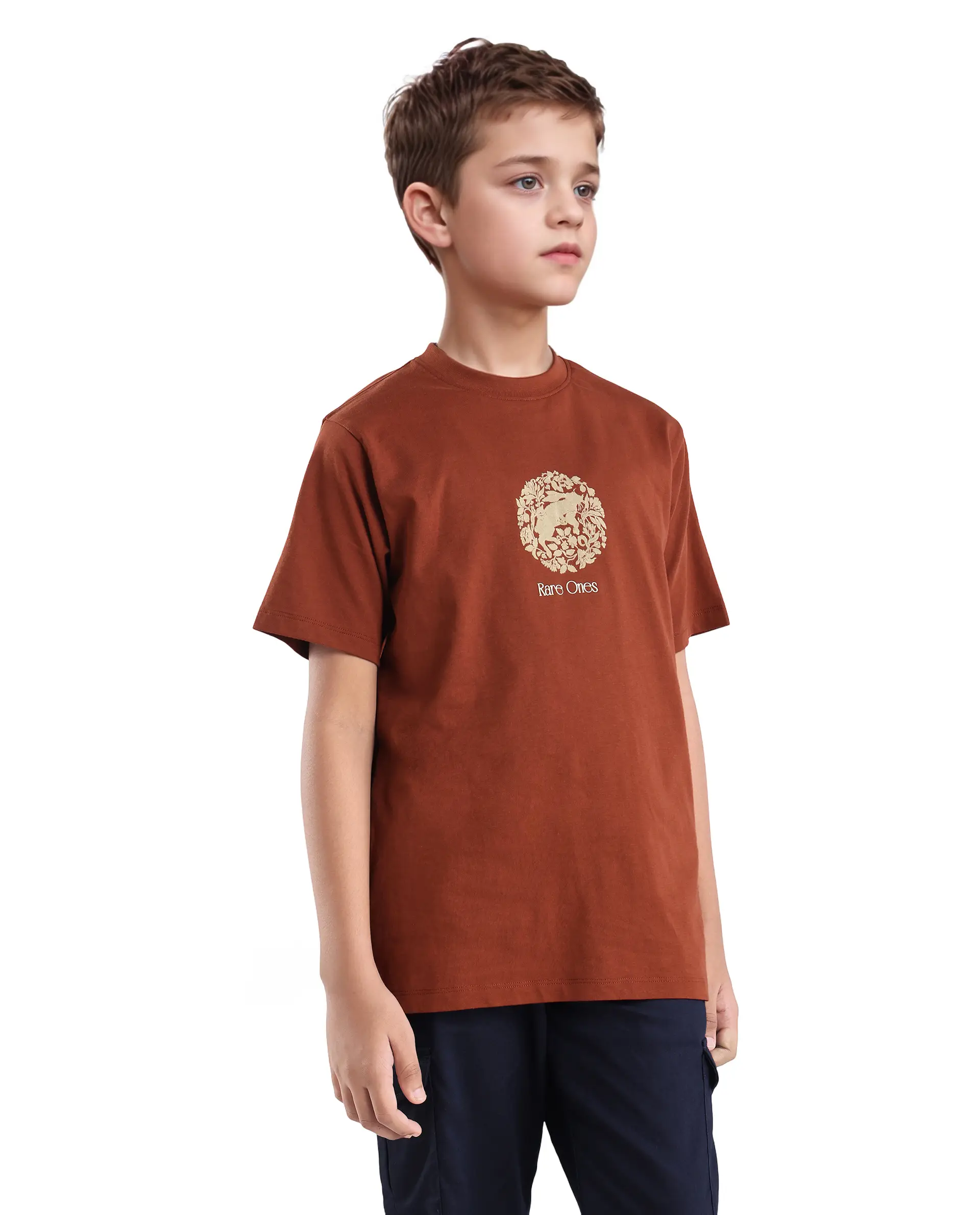 Rare Ones Kids Makes25 Rust Cotton Flock Print Regular Fit T-Shirt - Image 6
