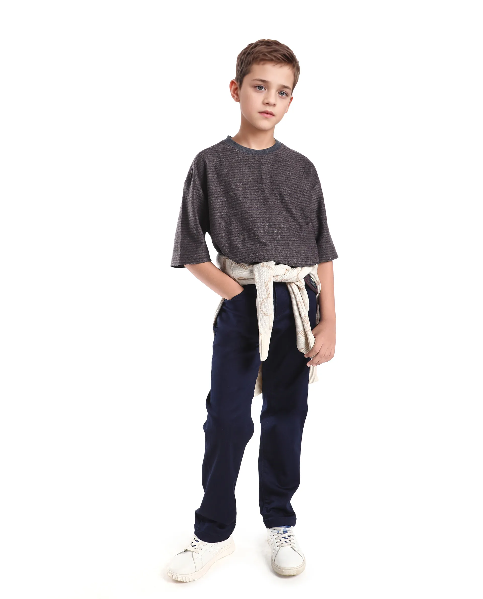 Rare Ones Kids Malco Dark Maroon Polyester Blend Pull On Striped Oversized T-Shirt - Image 2