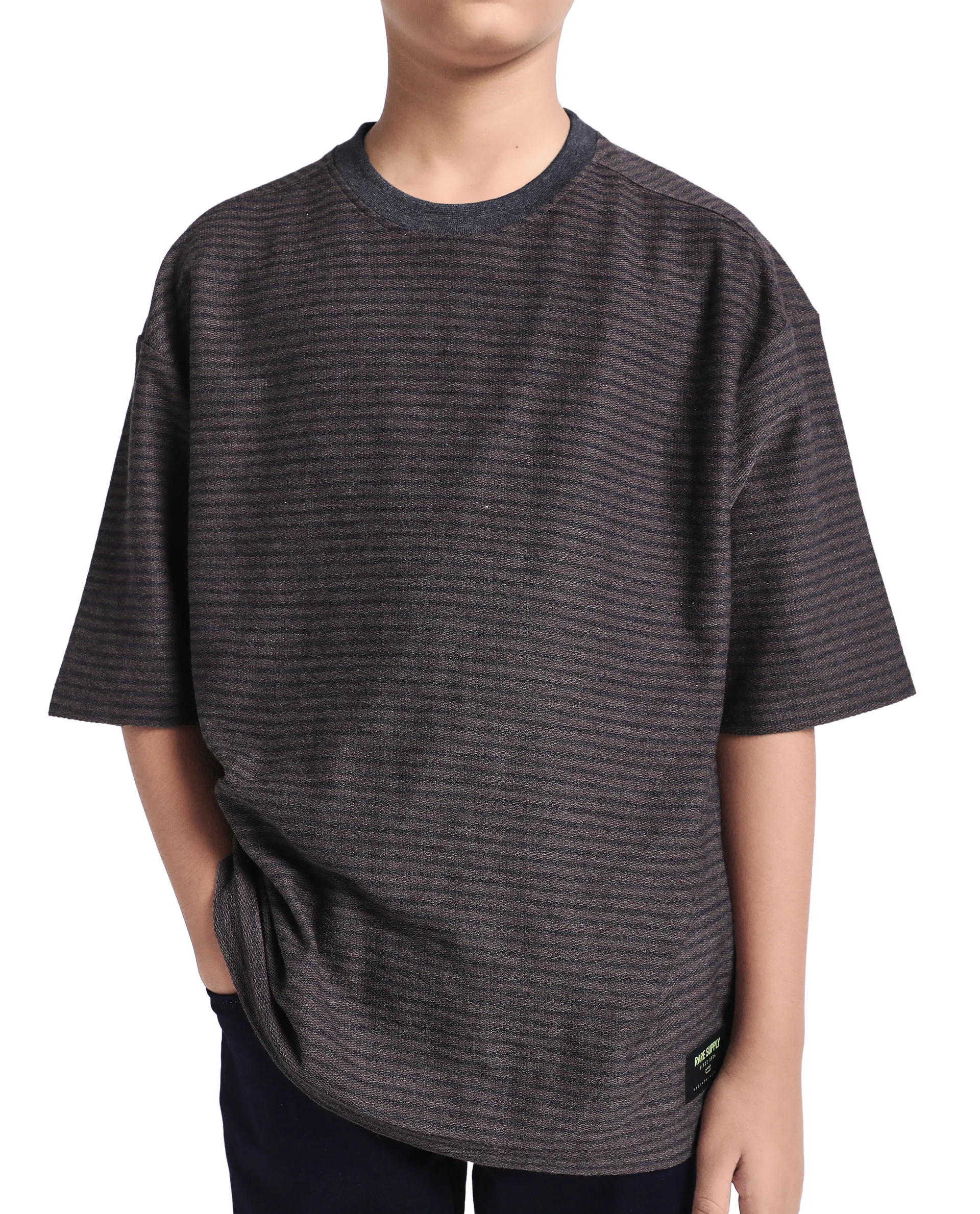 Rare Ones Kids Malco Dark Maroon Polyester Blend Pull On Striped Oversized T-Shirt - Image 6
