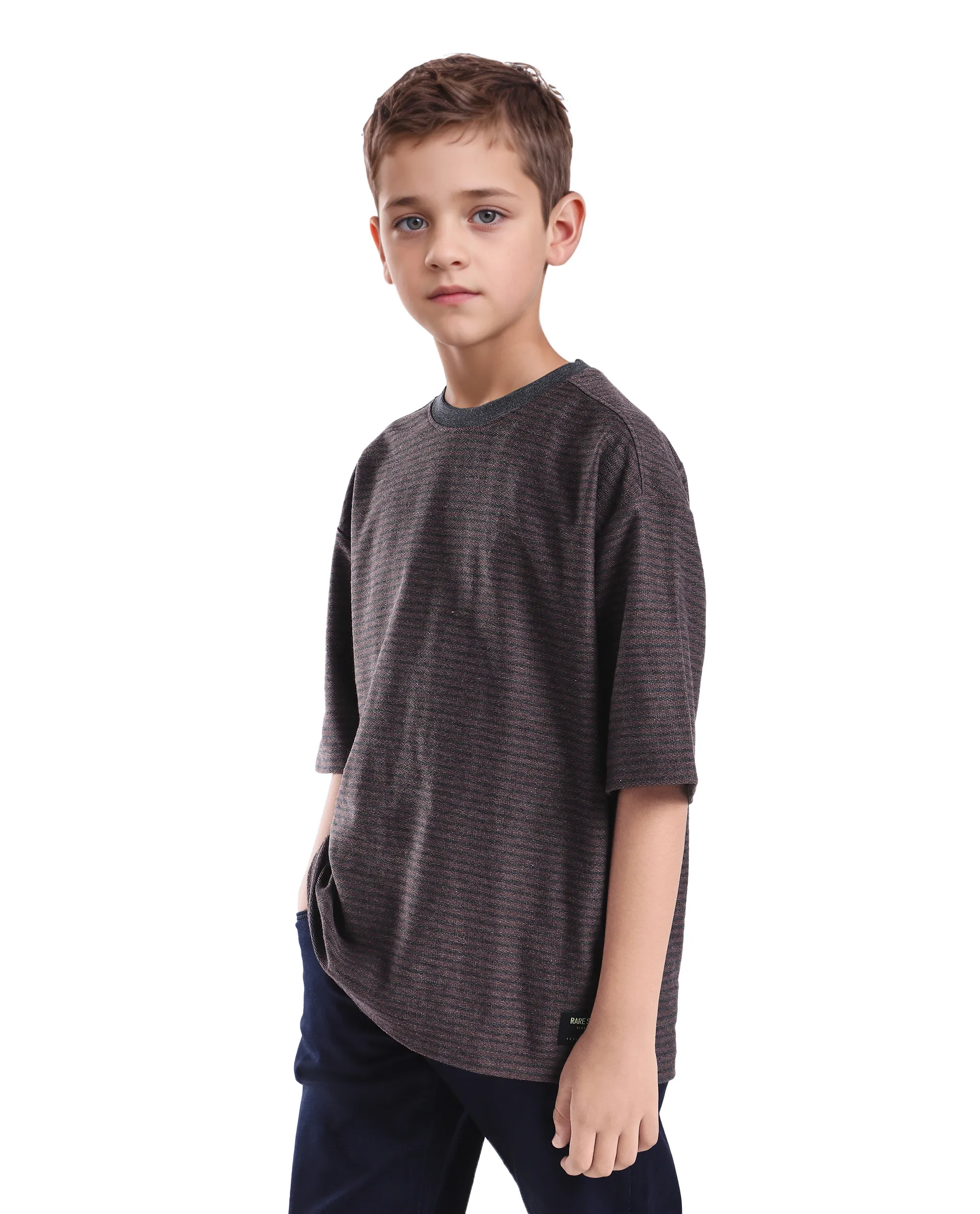 Rare Ones Kids Malco Dark Maroon Polyester Blend Pull On Striped Oversized T-Shirt - Image 7