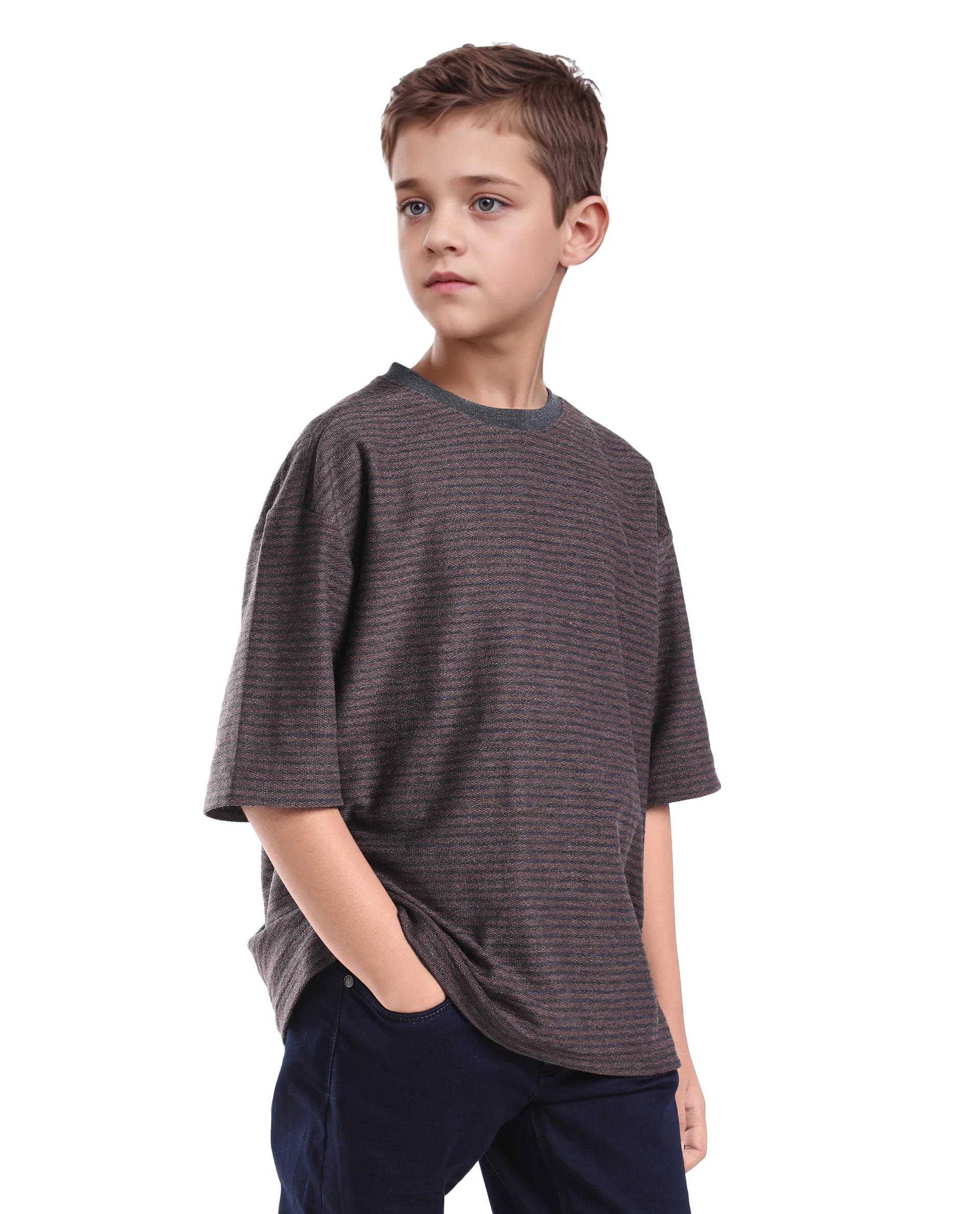Rare Ones Kids Malco Dark Maroon Polyester Blend Pull On Striped Oversized T-Shirt - Image 8