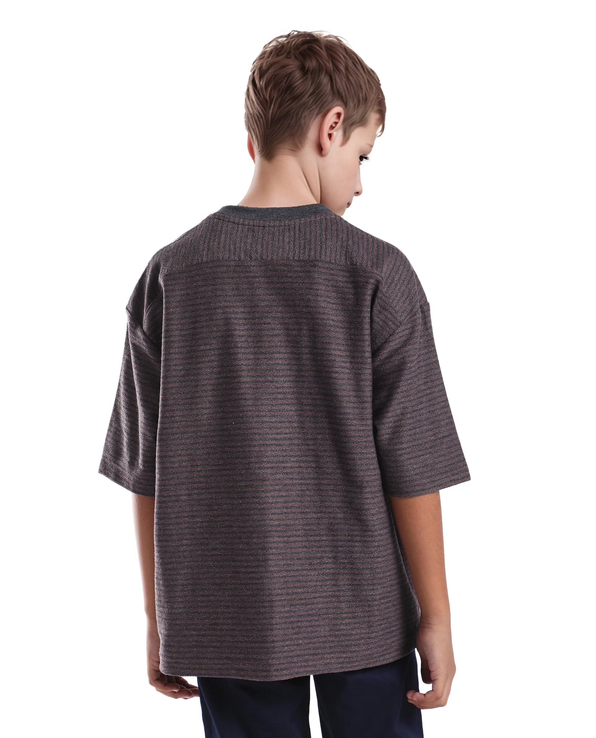 Rare Ones Kids Malco Dark Maroon Polyester Blend Pull On Striped Oversized T-Shirt - Image 9