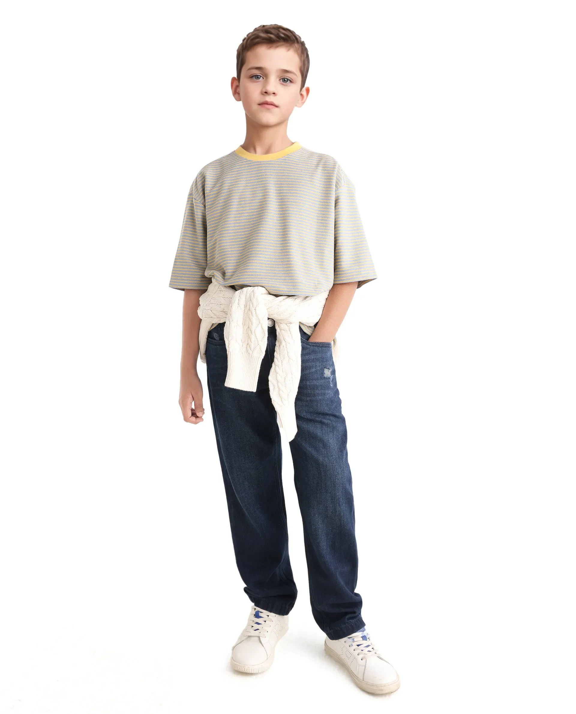 Rare Ones Kids Malco Grey Polyester Blend Pull On Striped Oversized T-Shirt - Image 2