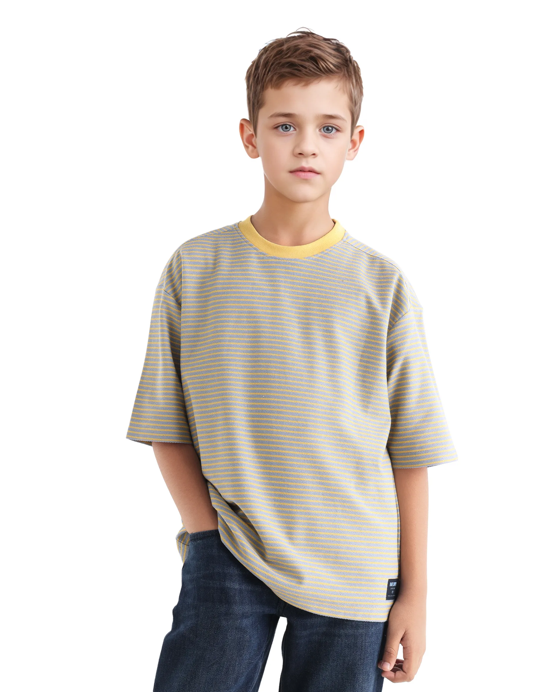 Rare Ones Kids Malco Grey Polyester Blend Pull On Striped Oversized T-Shirt - Image 3