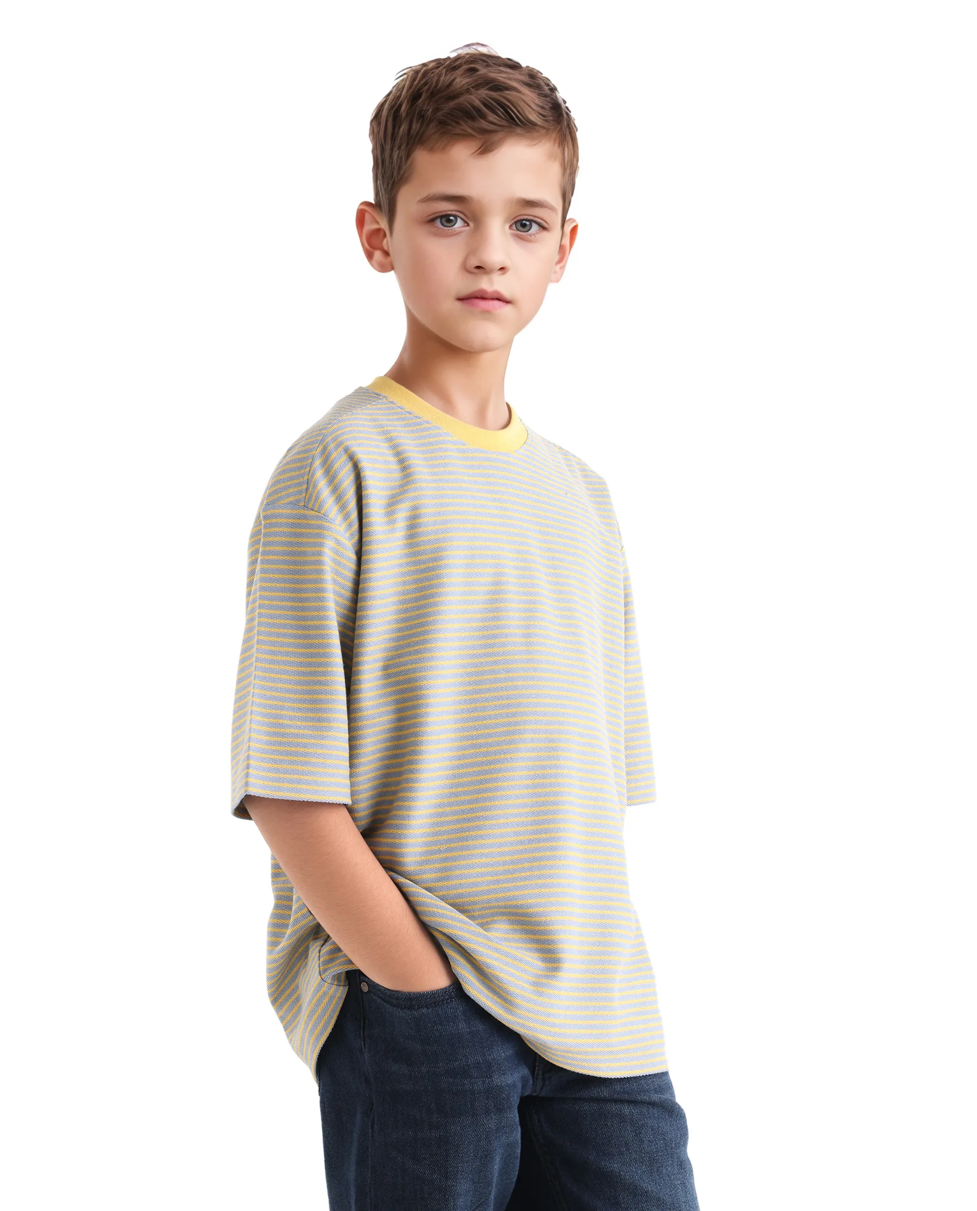 Rare Ones Kids Malco Grey Polyester Blend Pull On Striped Oversized T-Shirt - Image 6
