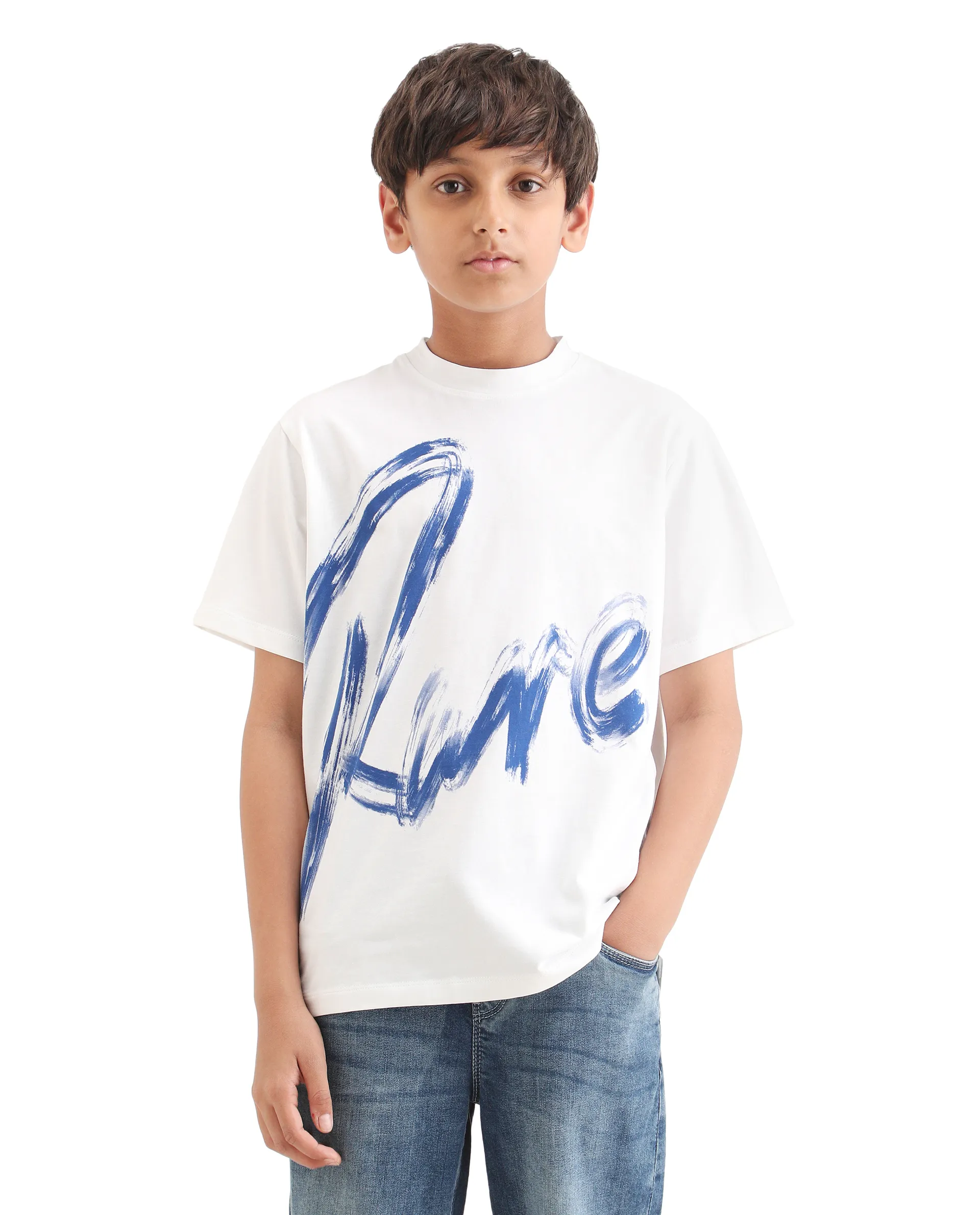 Rare Ones Kids Moro-K White Cotton Blend Fabric Pull-On Closure Pigment Print Regular Fit T-Shirt - Image 4