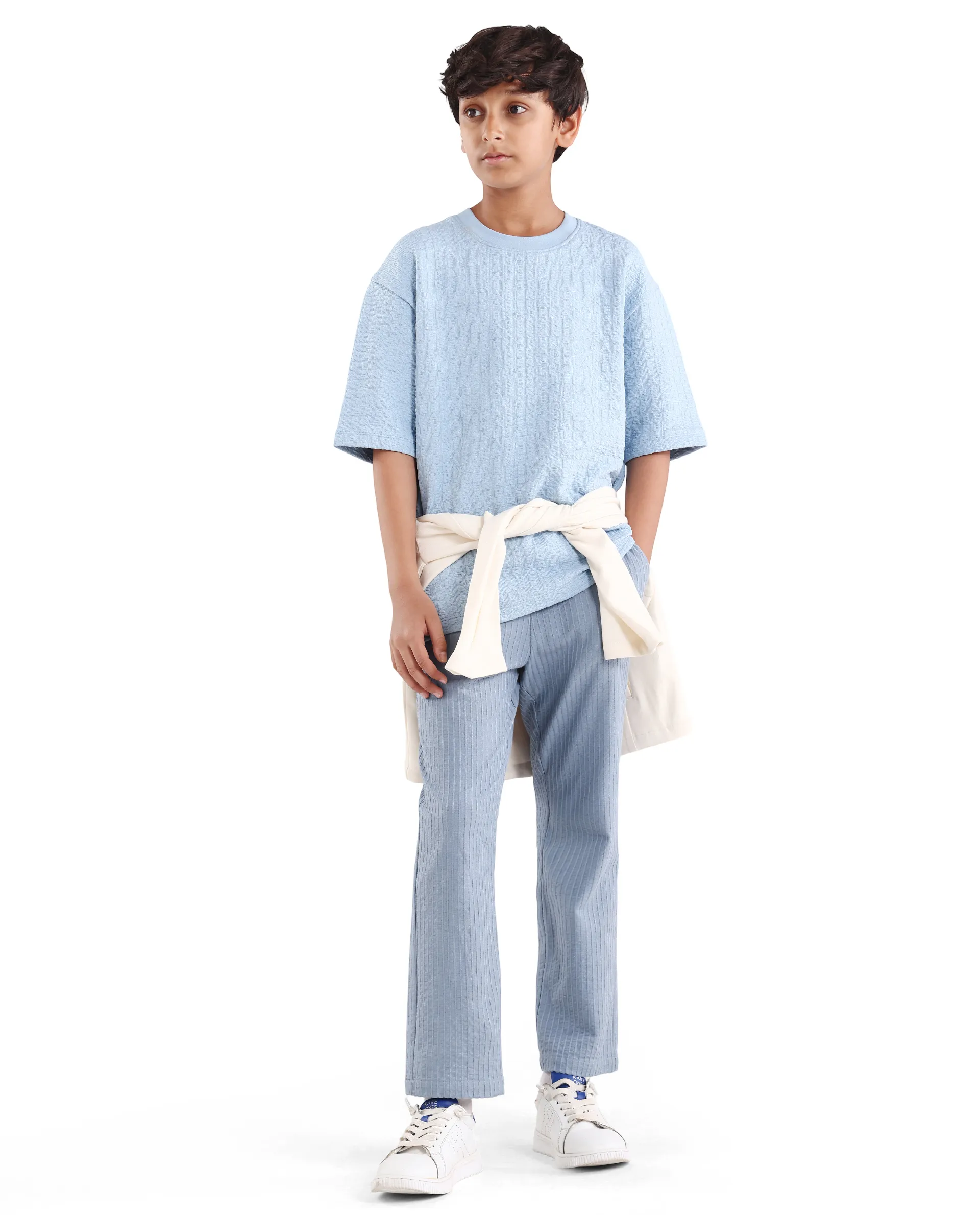 Rare Ones Kids Myrok Blue Polyester Blend Pull-On Closure Jacquard Oversized Fit T-Shirt - Image 2