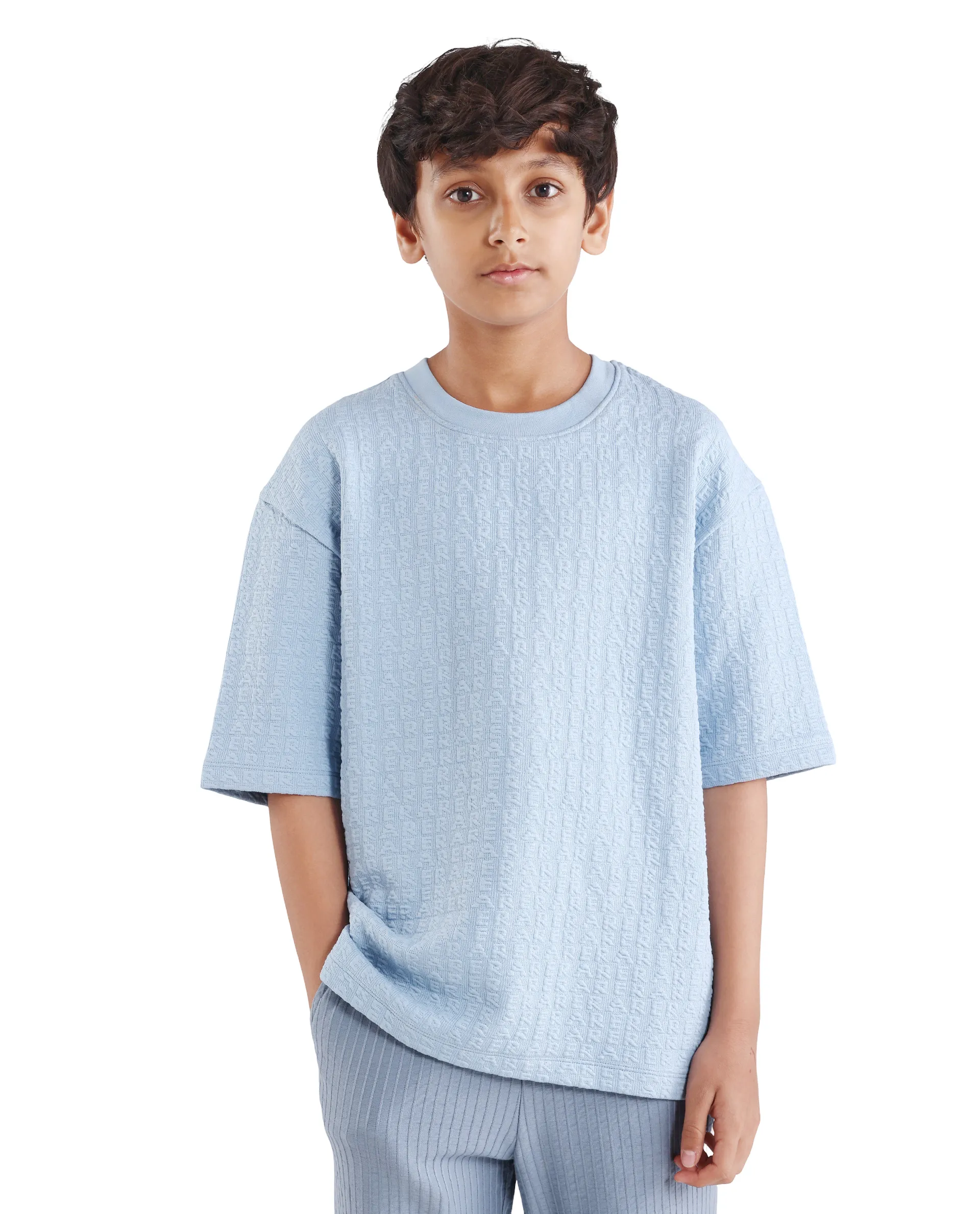 Rare Ones Kids Myrok Blue Polyester Blend Pull-On Closure Jacquard Oversized Fit T-Shirt - Image 3