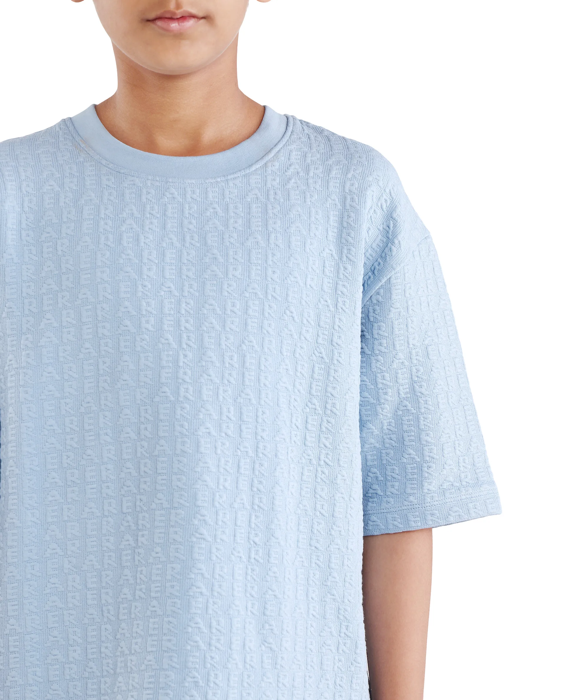 Rare Ones Kids Myrok Blue Polyester Blend Pull-On Closure Jacquard Oversized Fit T-Shirt - Image 4