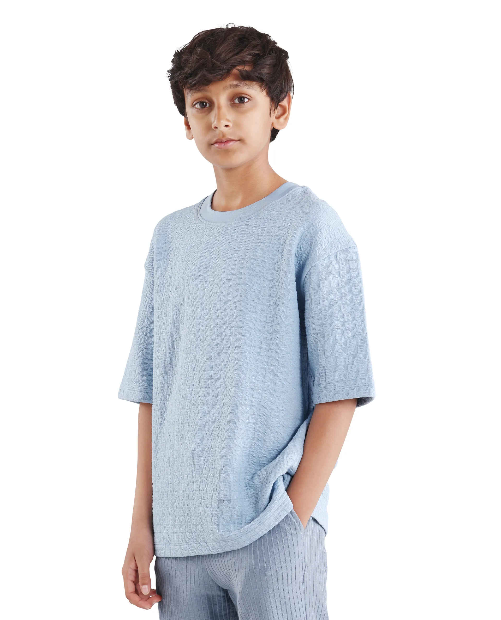 Rare Ones Kids Myrok Blue Polyester Blend Pull-On Closure Jacquard Oversized Fit T-Shirt - Image 5