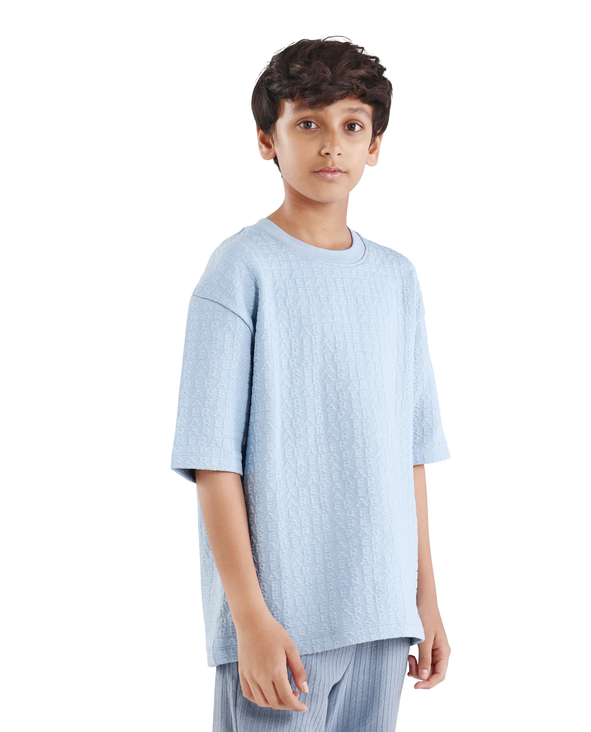 Rare Ones Kids Myrok Blue Polyester Blend Pull-On Closure Jacquard Oversized Fit T-Shirt - Image 6
