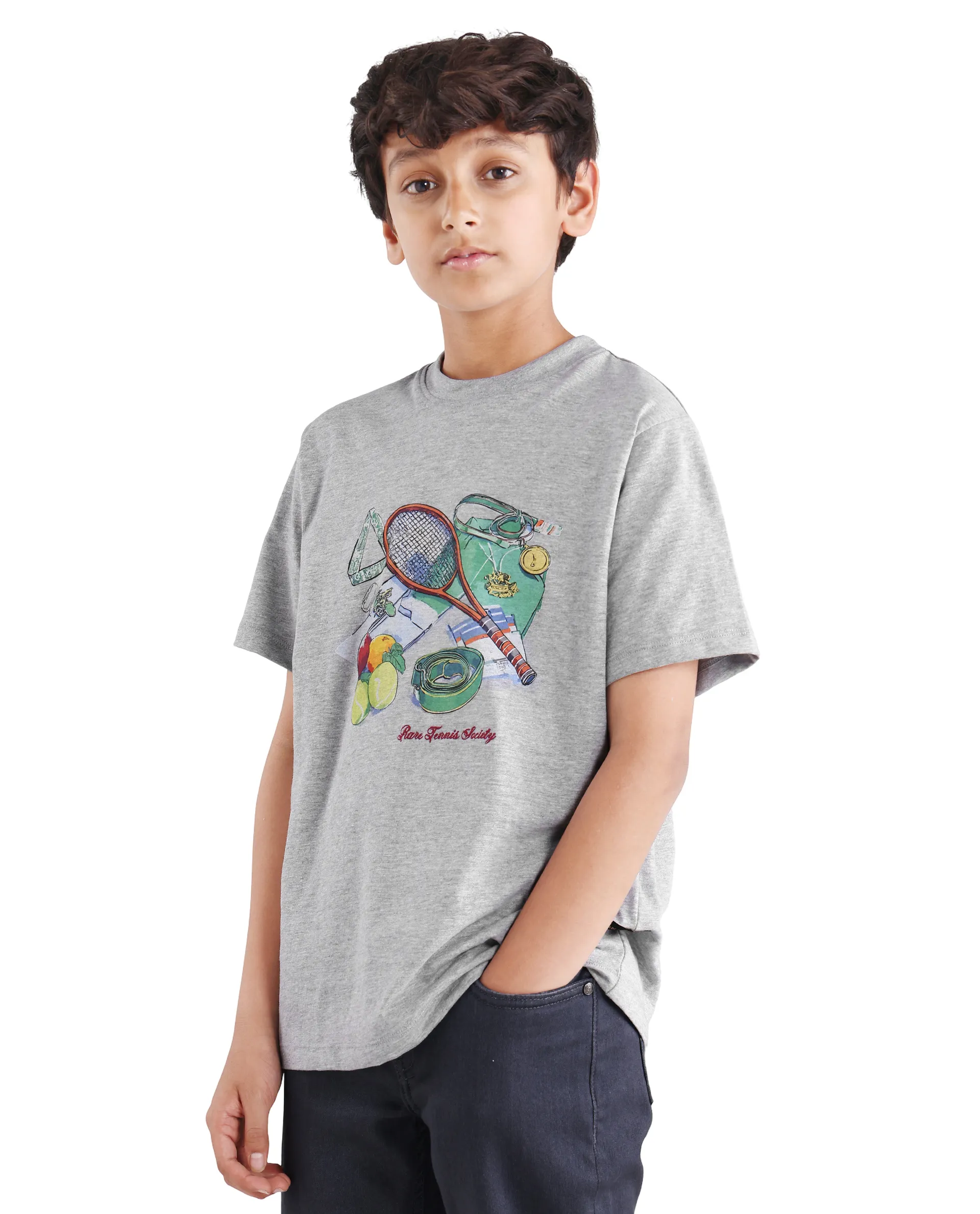 Rare Ones Kids Nadal Melange Grey Cotton Blend Pull-On Closure Digital Print Regular Fit T-Shirt - Image 5