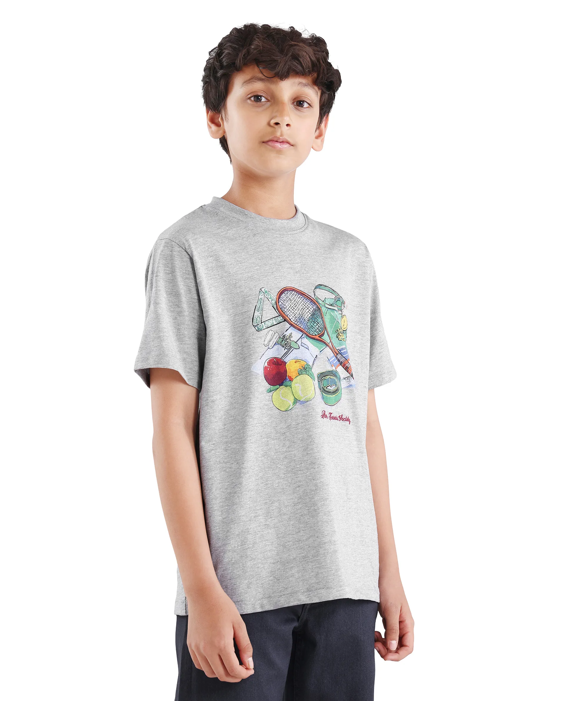 Rare Ones Kids Nadal Melange Grey Cotton Blend Pull-On Closure Digital Print Regular Fit T-Shirt - Image 6