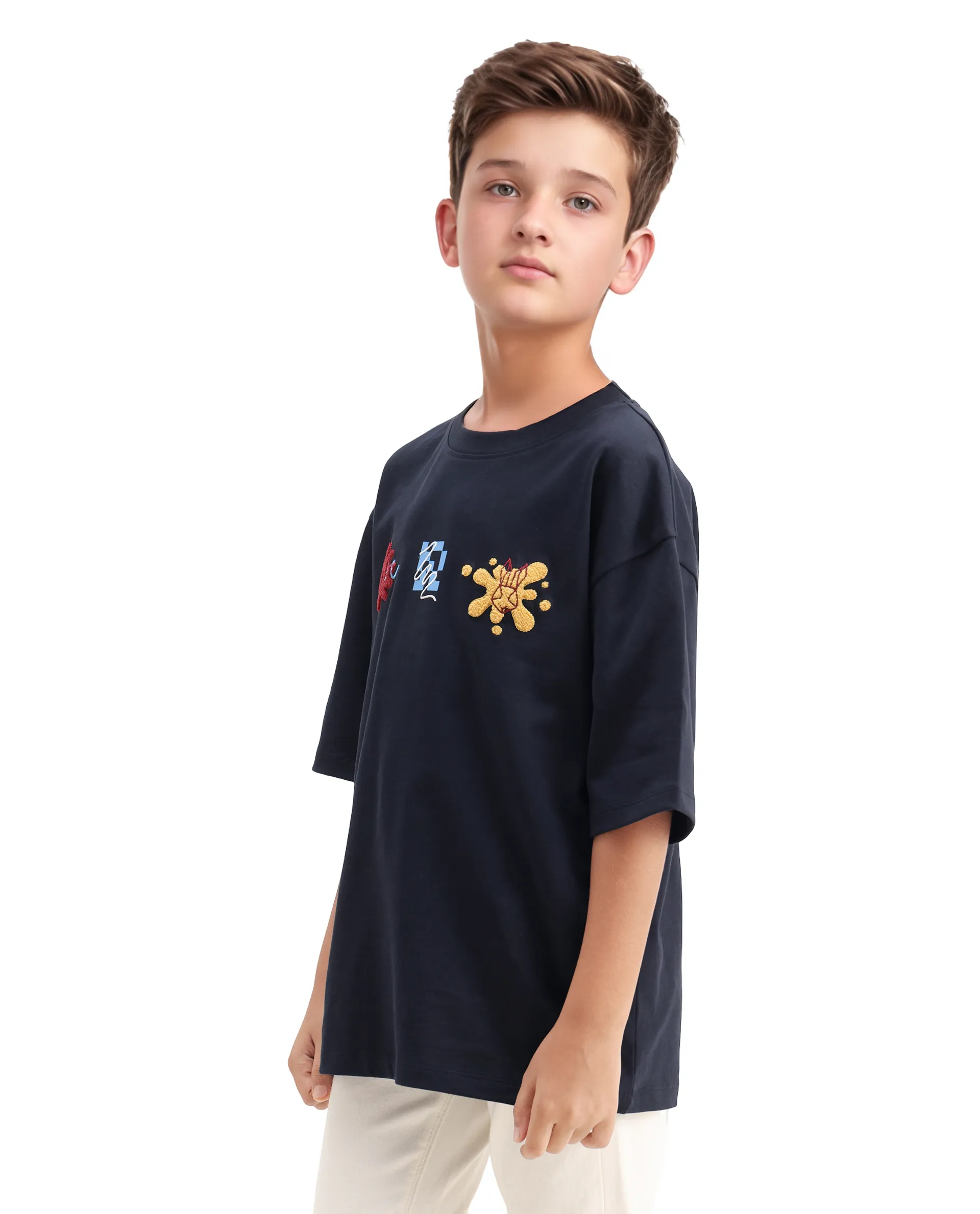 Rare Ones Kids Nars Navy Cotton Embroidered Oversized T-Shirt - Image 5