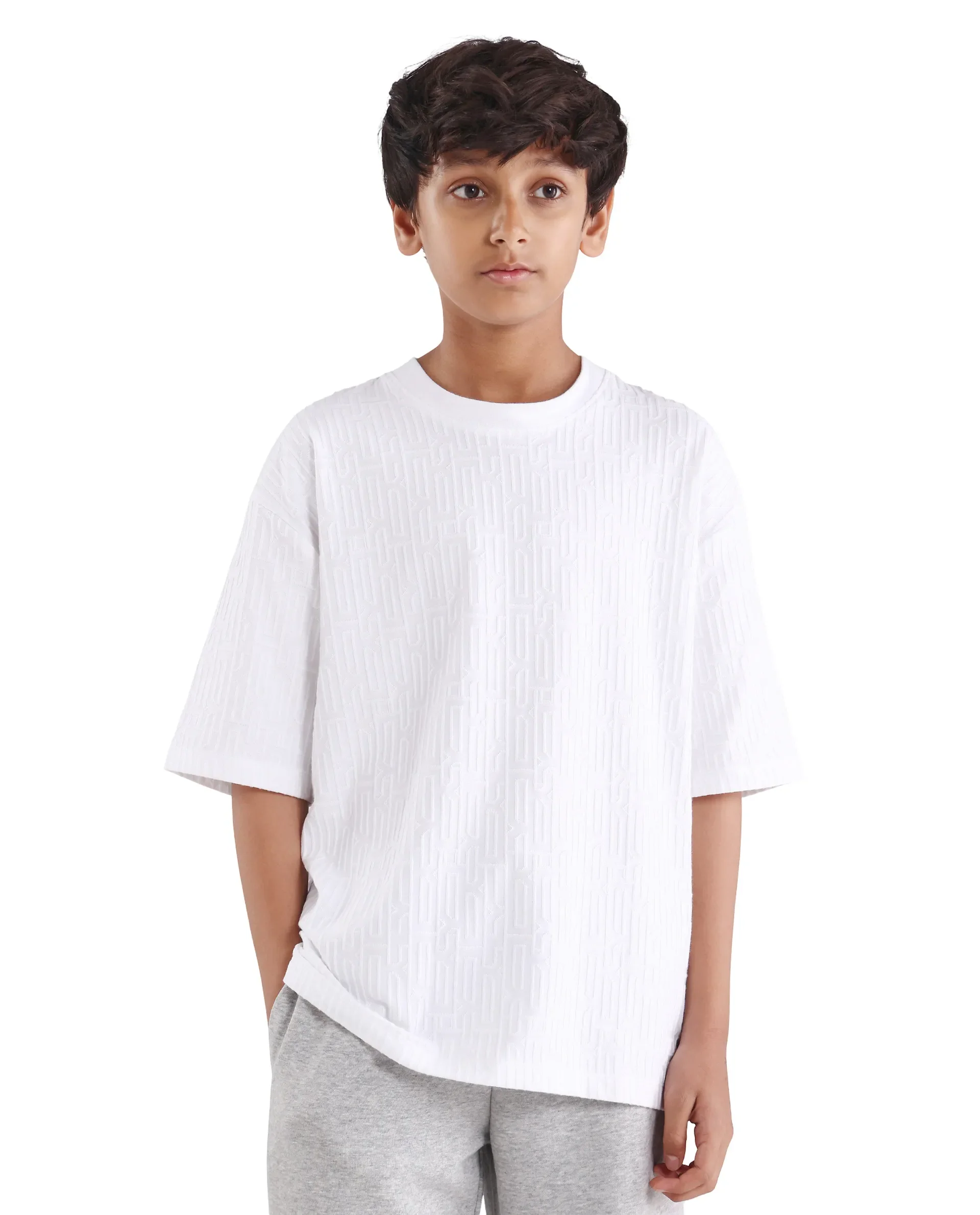 Rare Ones Kids Nikos White Polyester Blend Pull-On Closure Jacquard Regular Fit T-Shirt - Image 3