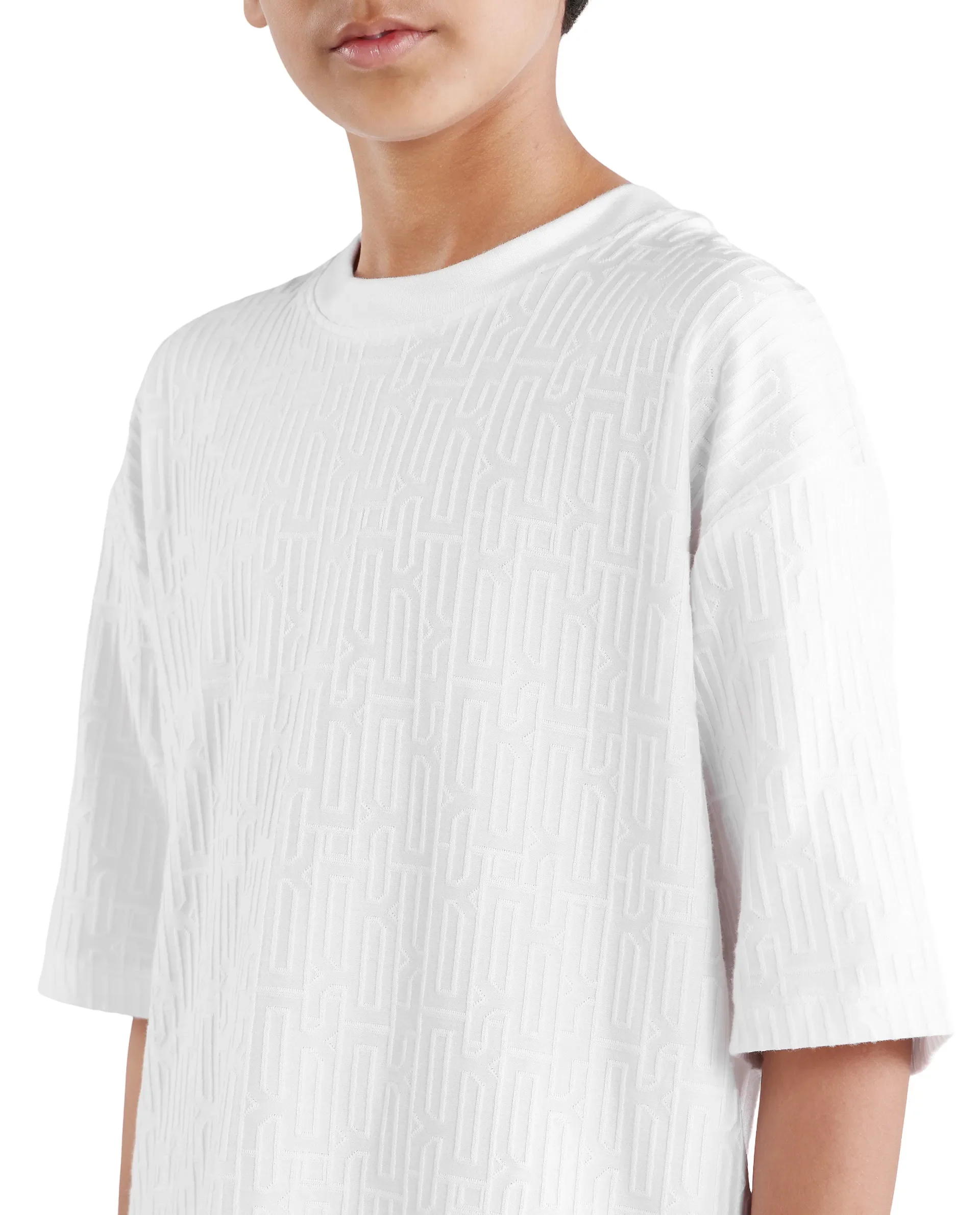 Rare Ones Kids Nikos White Polyester Blend Pull-On Closure Jacquard Regular Fit T-Shirt - Image 4