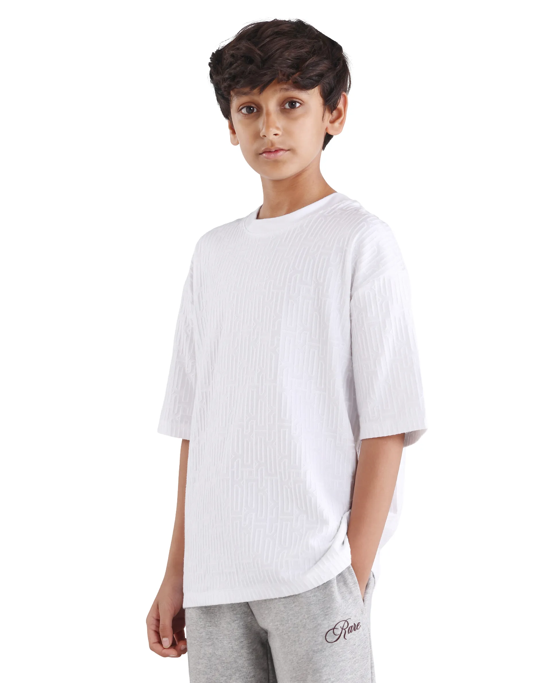 Rare Ones Kids Nikos White Polyester Blend Pull-On Closure Jacquard Regular Fit T-Shirt - Image 5