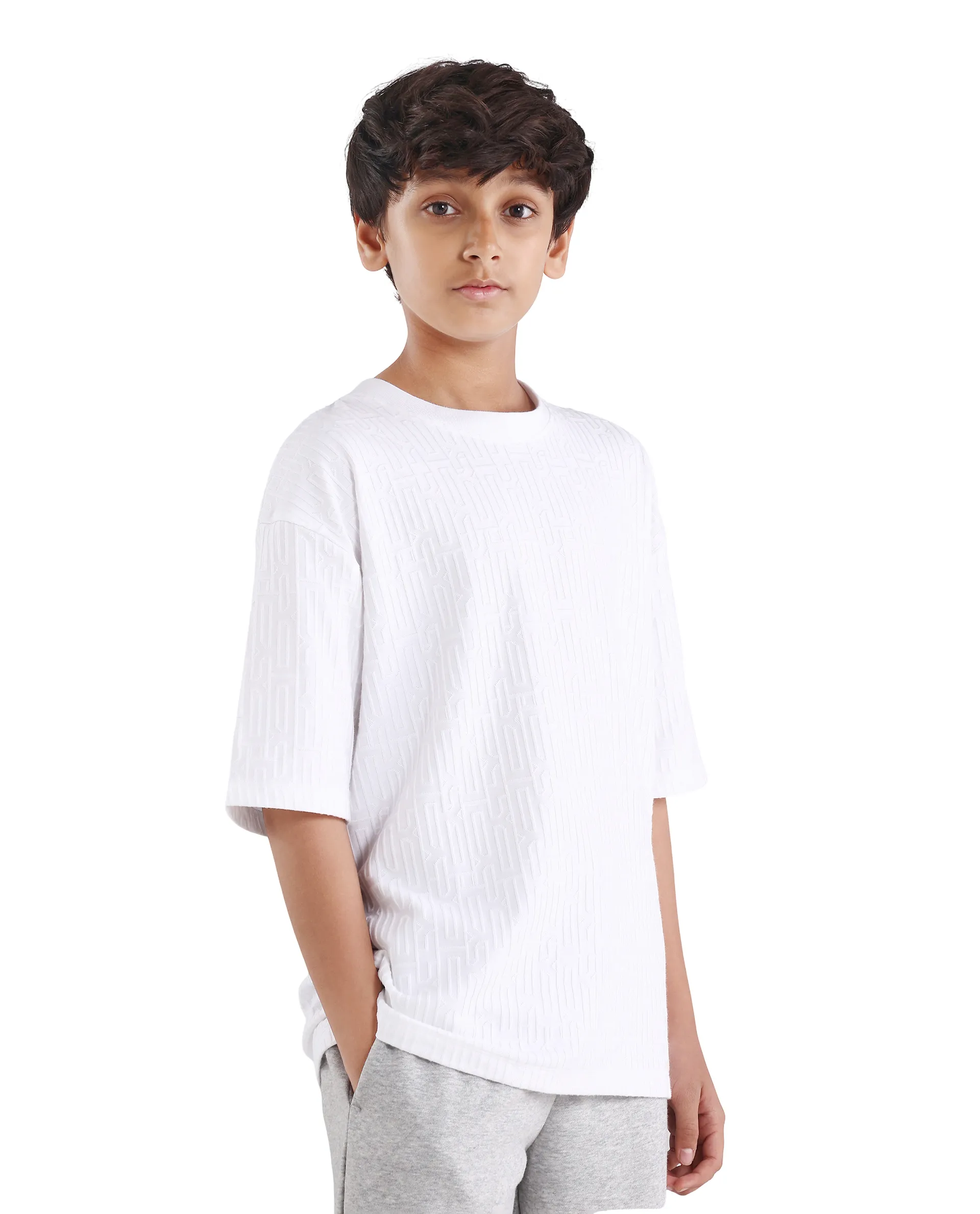 Rare Ones Kids Nikos White Polyester Blend Pull-On Closure Jacquard Regular Fit T-Shirt - Image 6