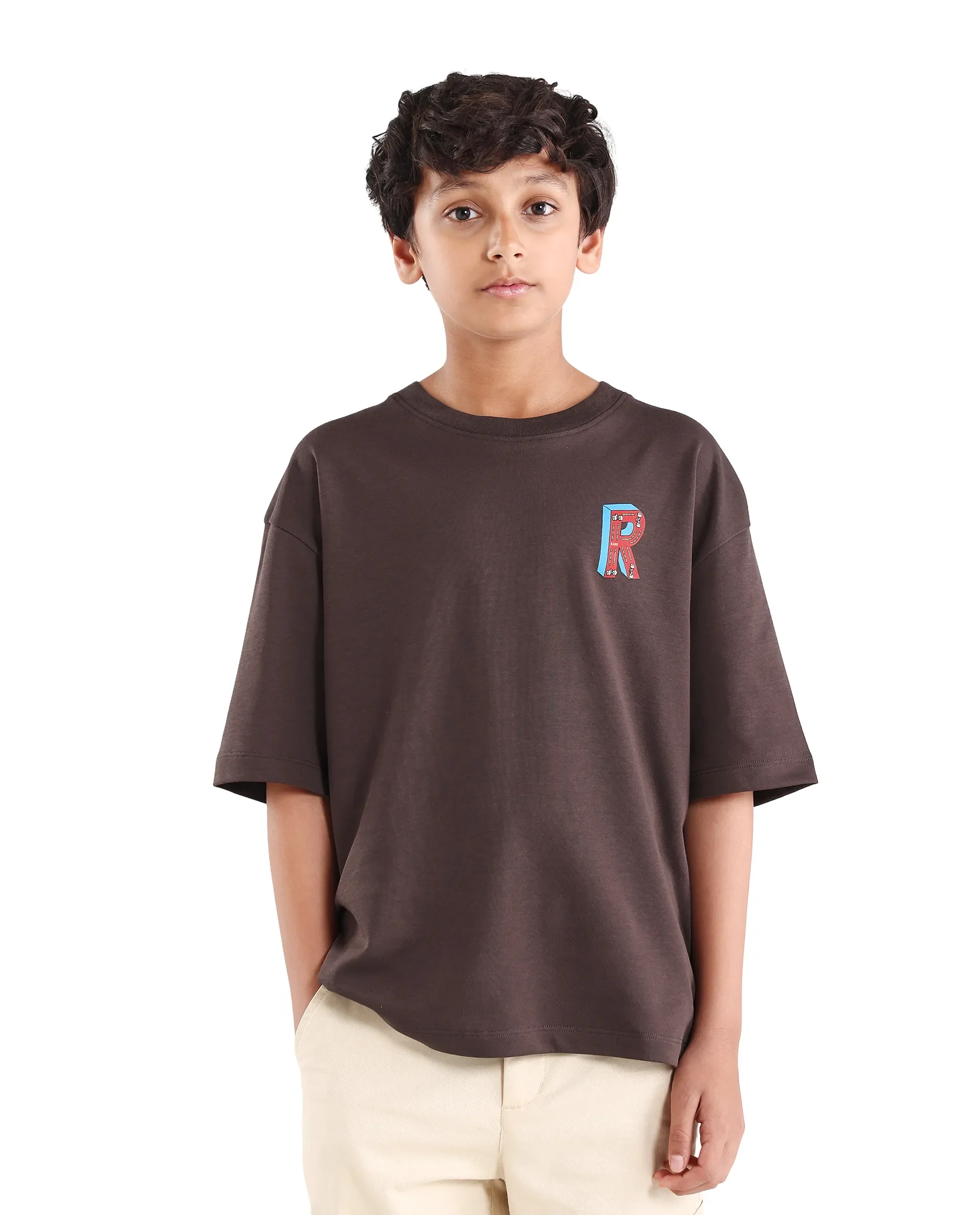 Rare Ones Kids Odin Dark Brown Cotton Pull-On Closure Puff Print Boxy Fit T-Shirt - Image 3