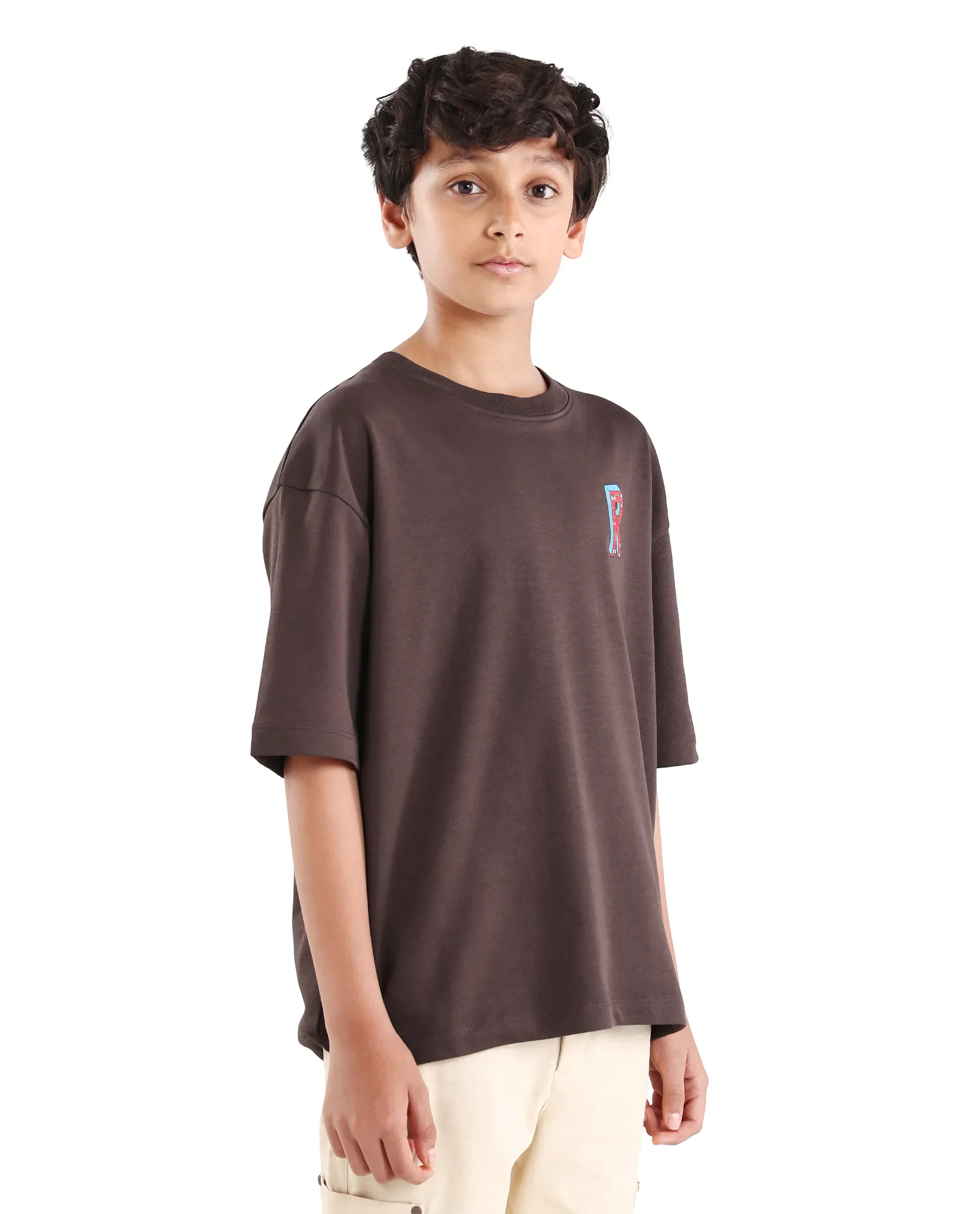 Rare Ones Kids Odin Dark Brown Cotton Pull-On Closure Puff Print Boxy Fit T-Shirt - Image 6