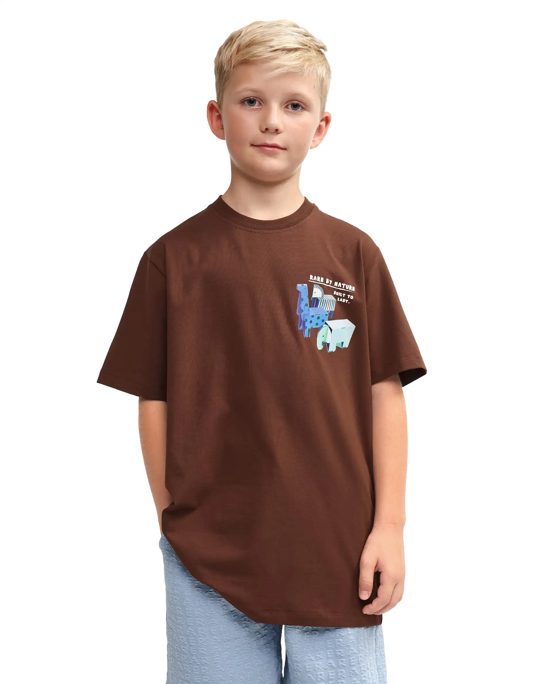 Rare Ones Kids Oleg Brown Cotton Blend Pull-On Closure Puff Print Regular Fit T-Shirt - Image 3