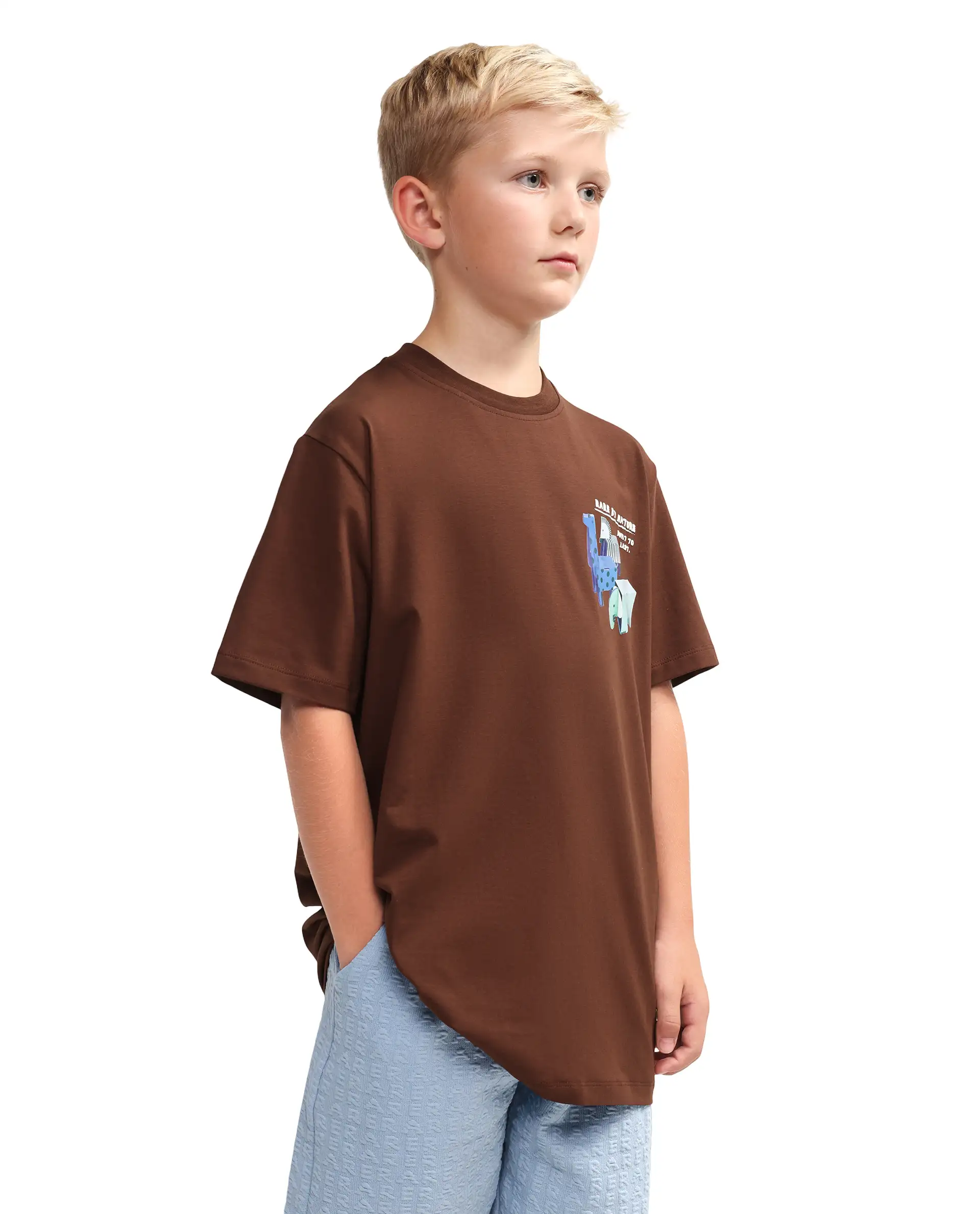 Rare Ones Kids Oleg Brown Cotton Blend Pull-On Closure Puff Print Regular Fit T-Shirt - Image 5