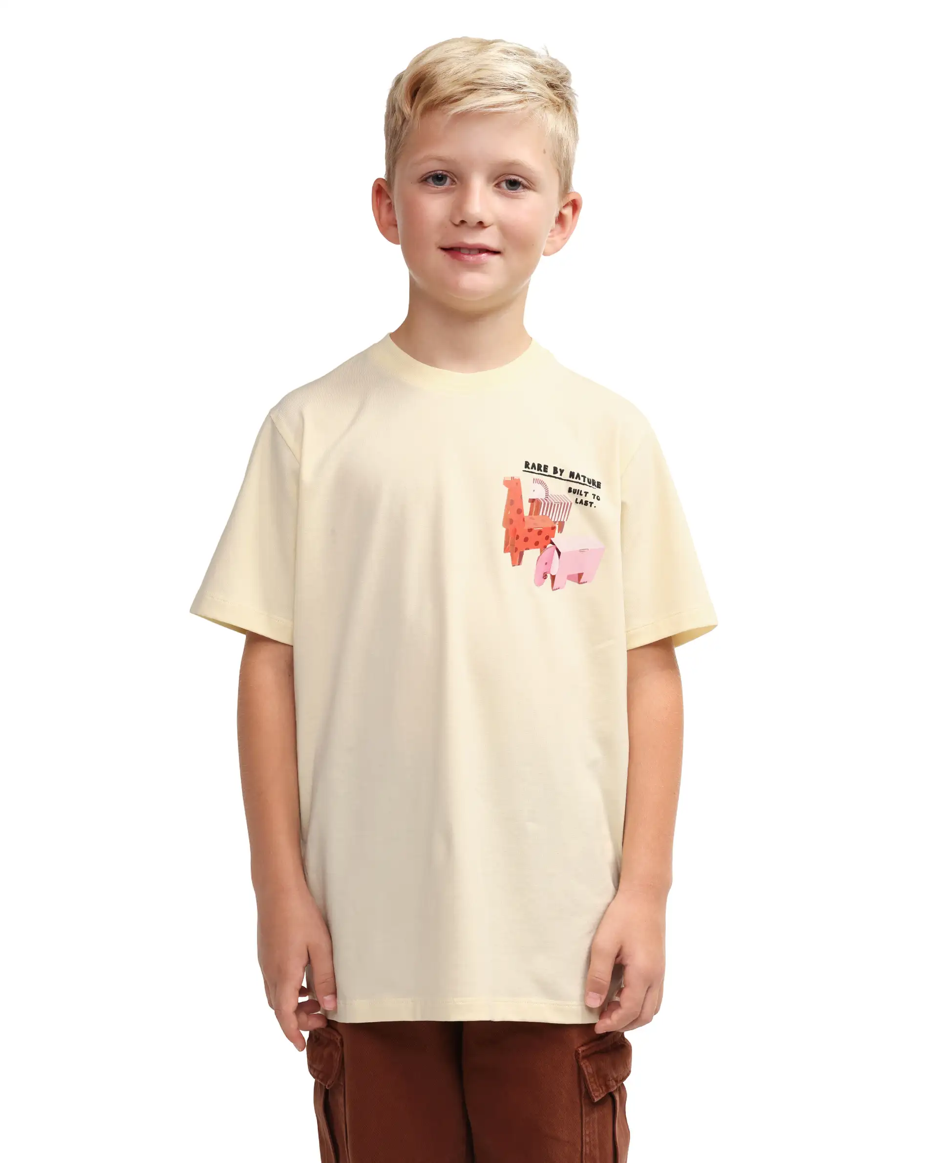 Rare Ones Kids Oleg Pastel Yellow Cotton Blend Pull-On Closure Puff Print Regular Fit T-Shirt - Image 3