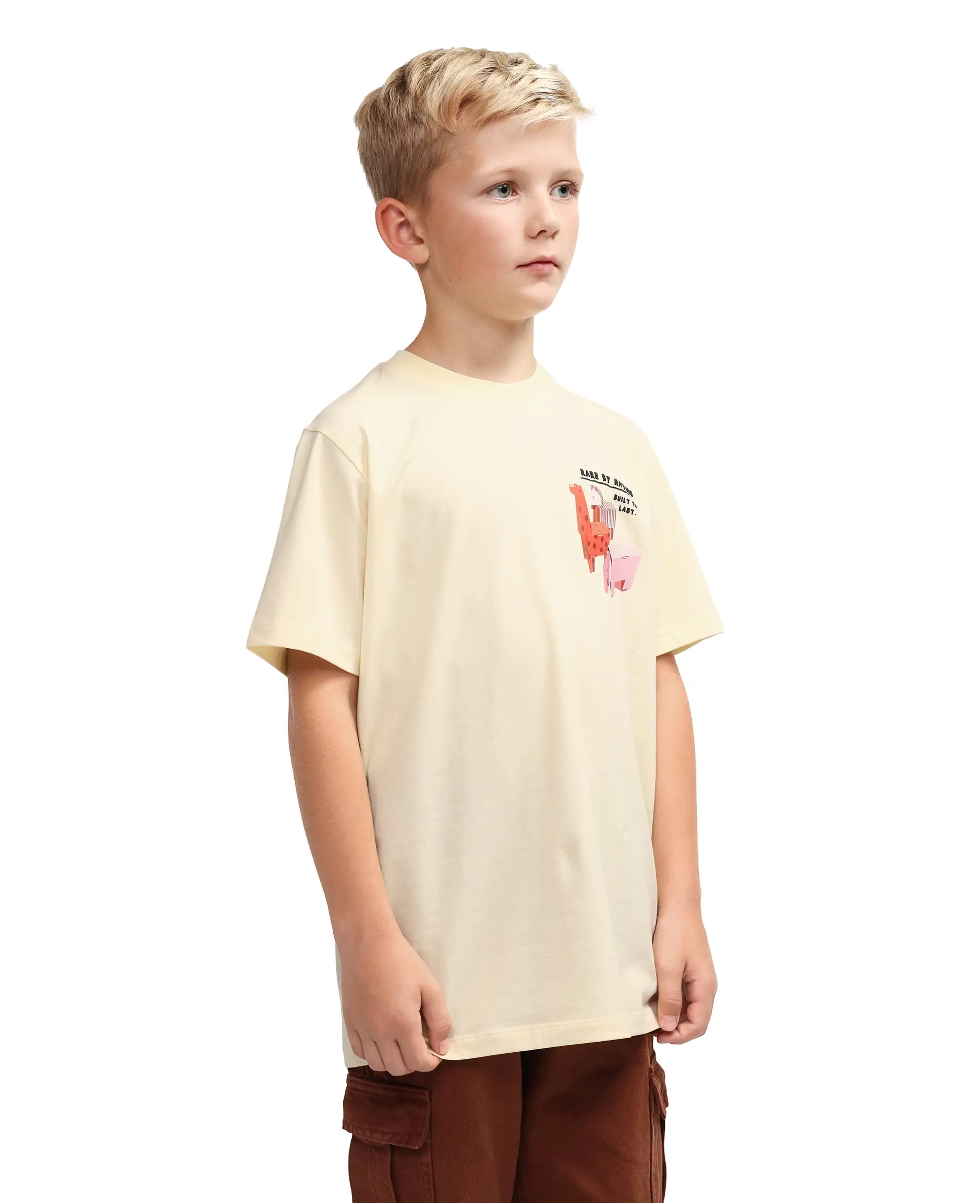 Rare Ones Kids Oleg Pastel Yellow Cotton Blend Pull-On Closure Puff Print Regular Fit T-Shirt - Image 5