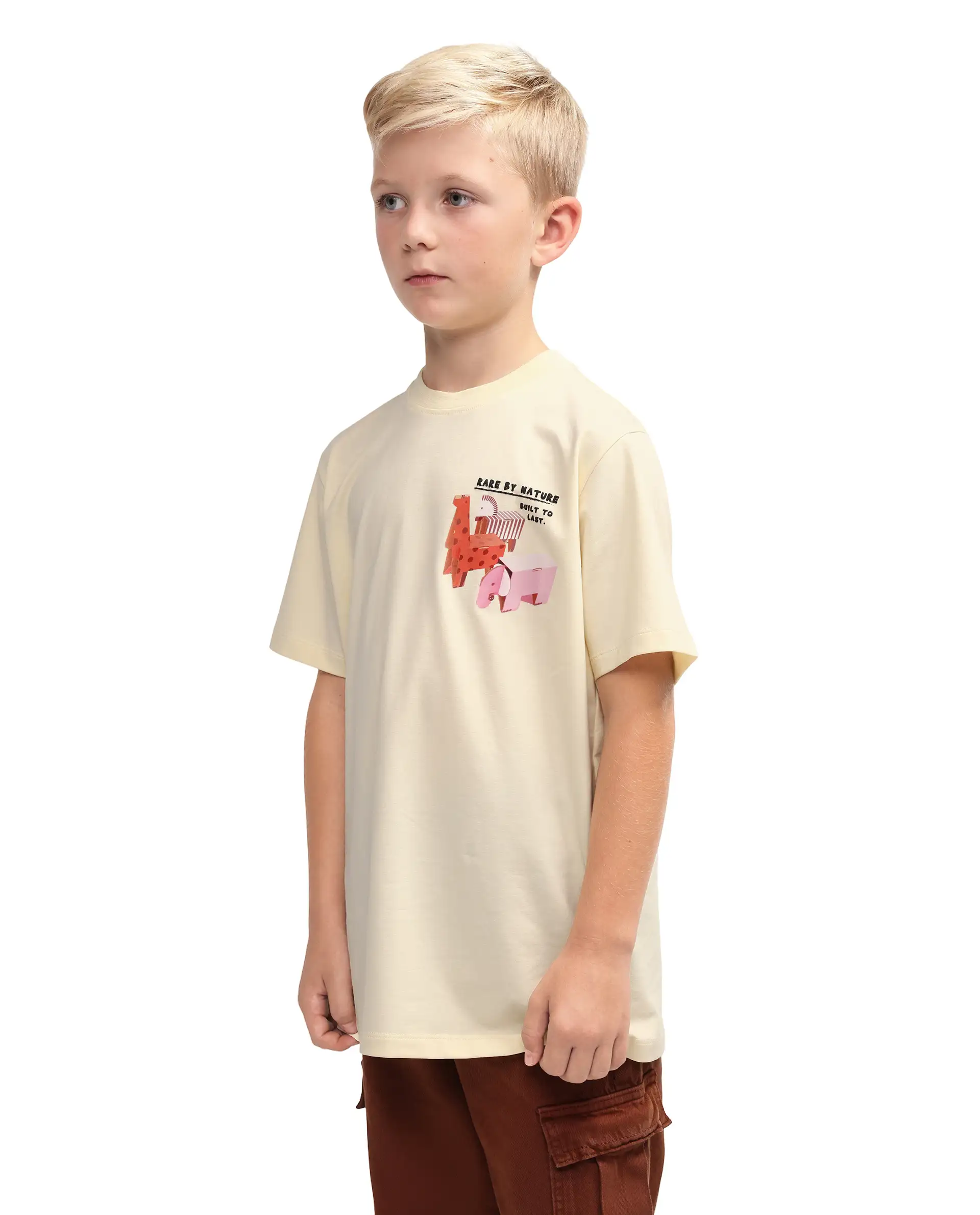 Rare Ones Kids Oleg Pastel Yellow Cotton Blend Pull-On Closure Puff Print Regular Fit T-Shirt - Image 6