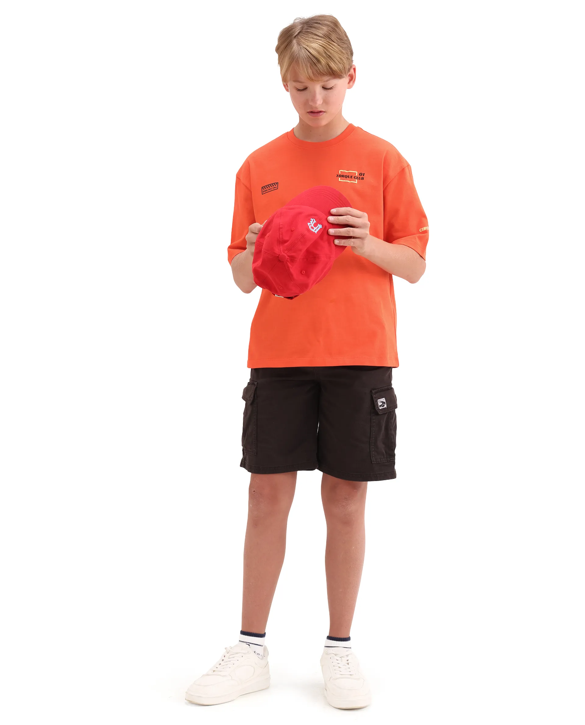 Rare Ones Kids Pite Orange Cotton Pull-On Closure Puff Print Oversized Fit T-Shirt - Image 2