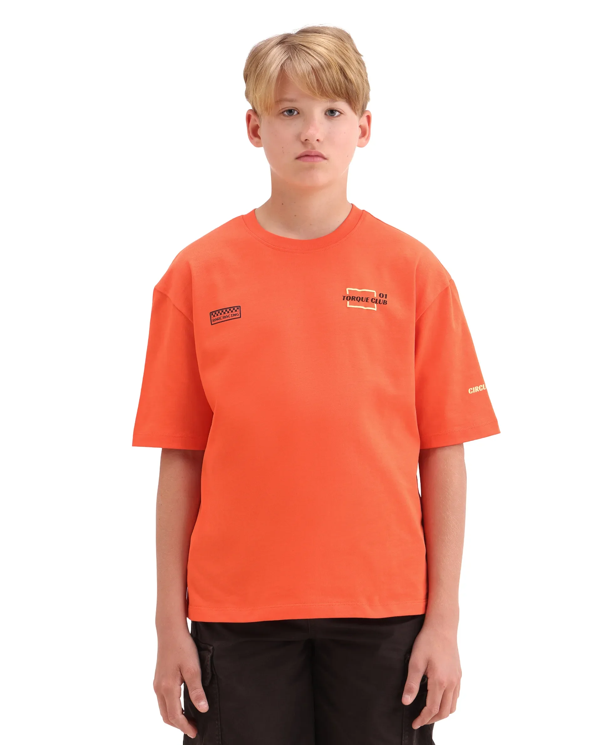 Rare Ones Kids Pite Orange Cotton Pull-On Closure Puff Print Oversized Fit T-Shirt - Image 3